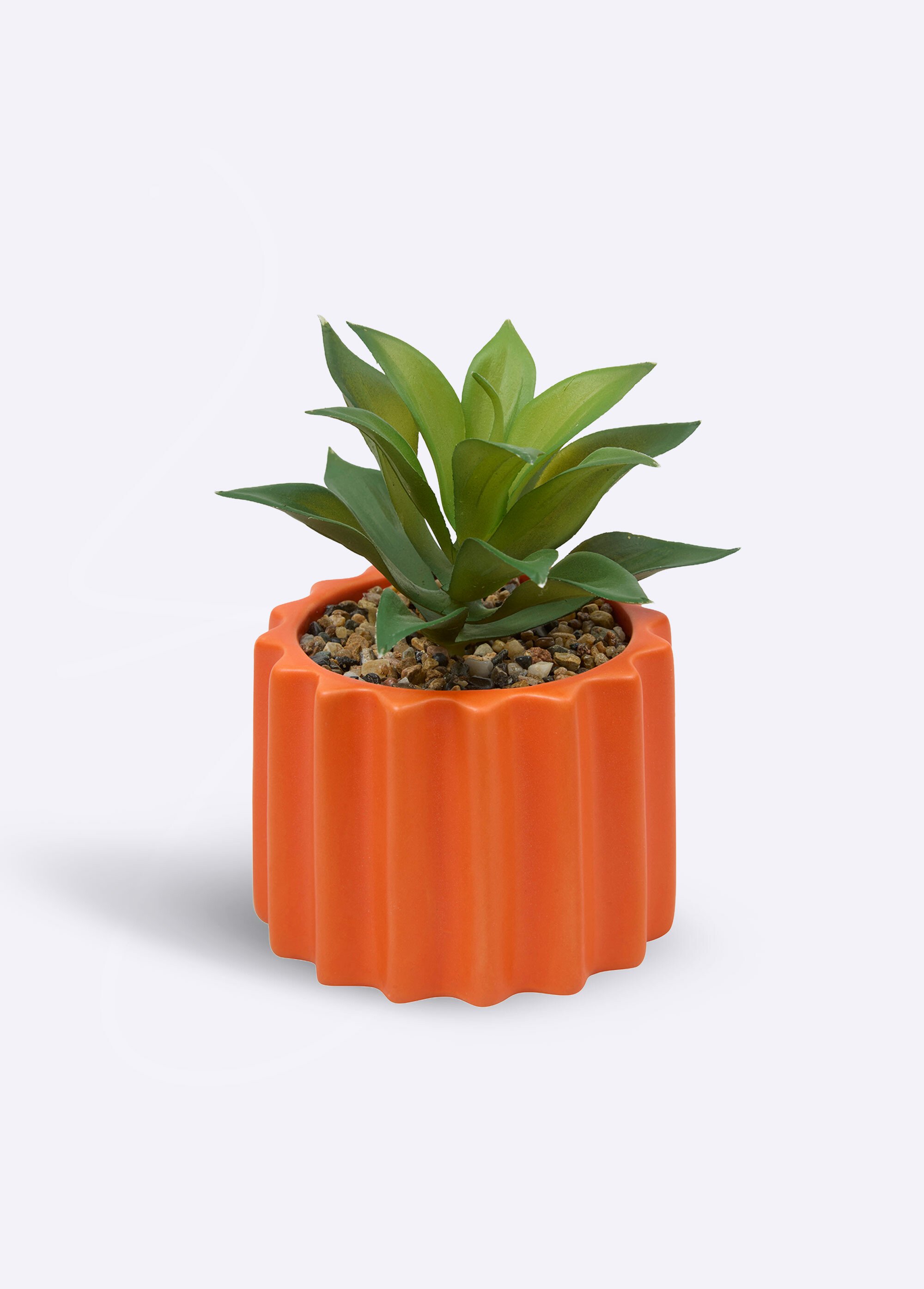 Plante artificielle, pot strié céramique Orange JJA-210187 FA1