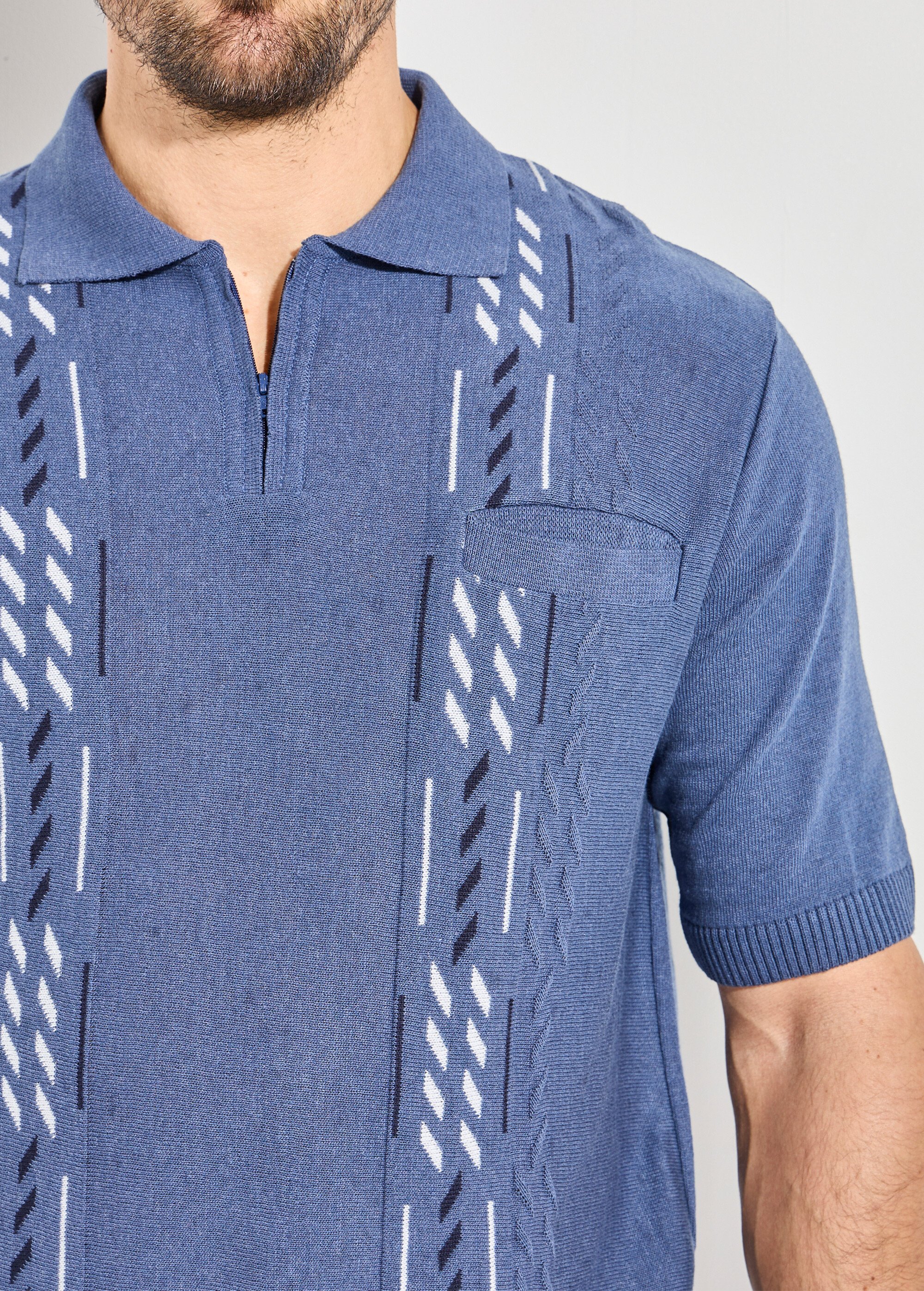 Pull col polo zippé manches courtes