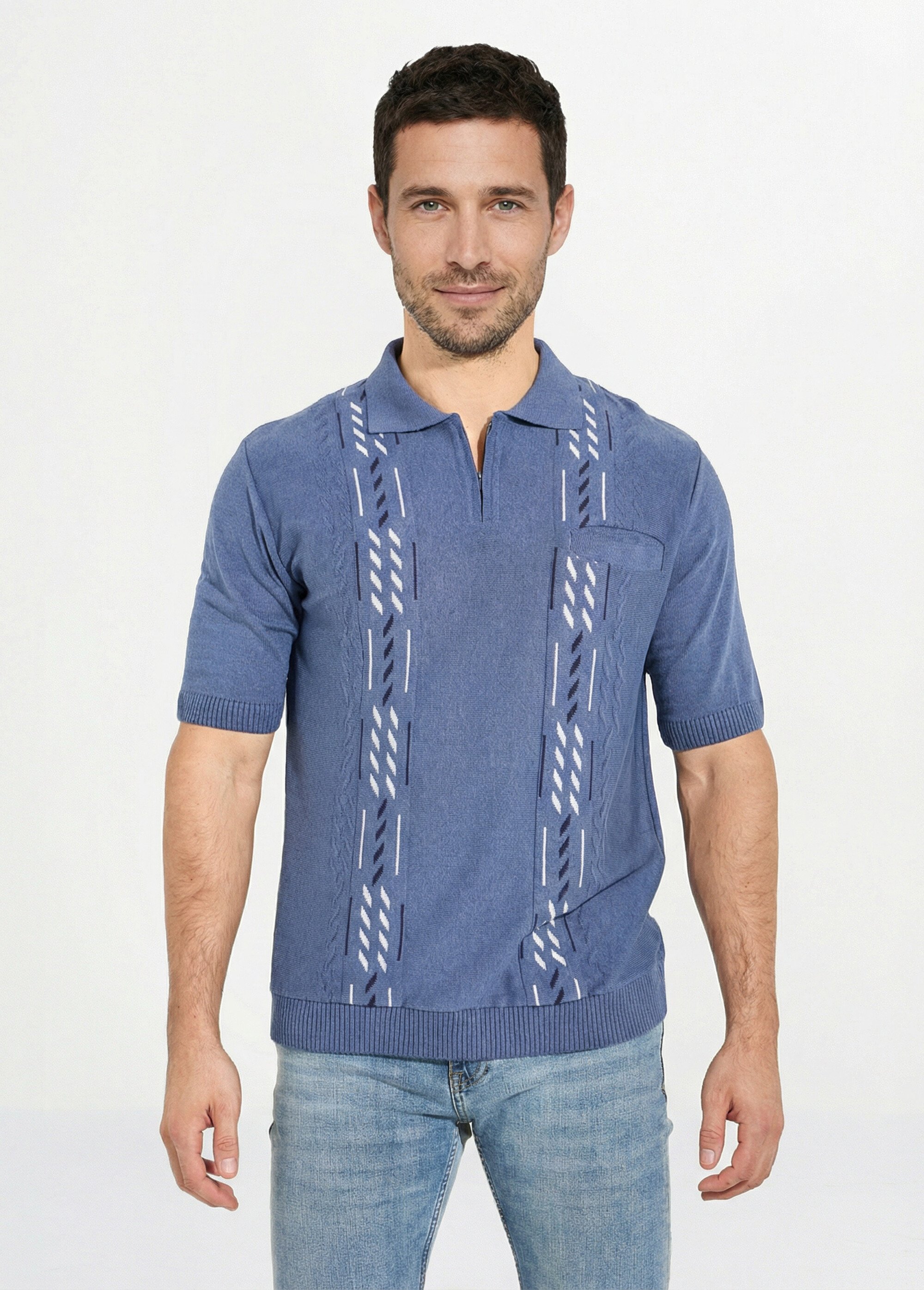 Pull col polo zippé manches courtes Bleu FUSIBLE FA1