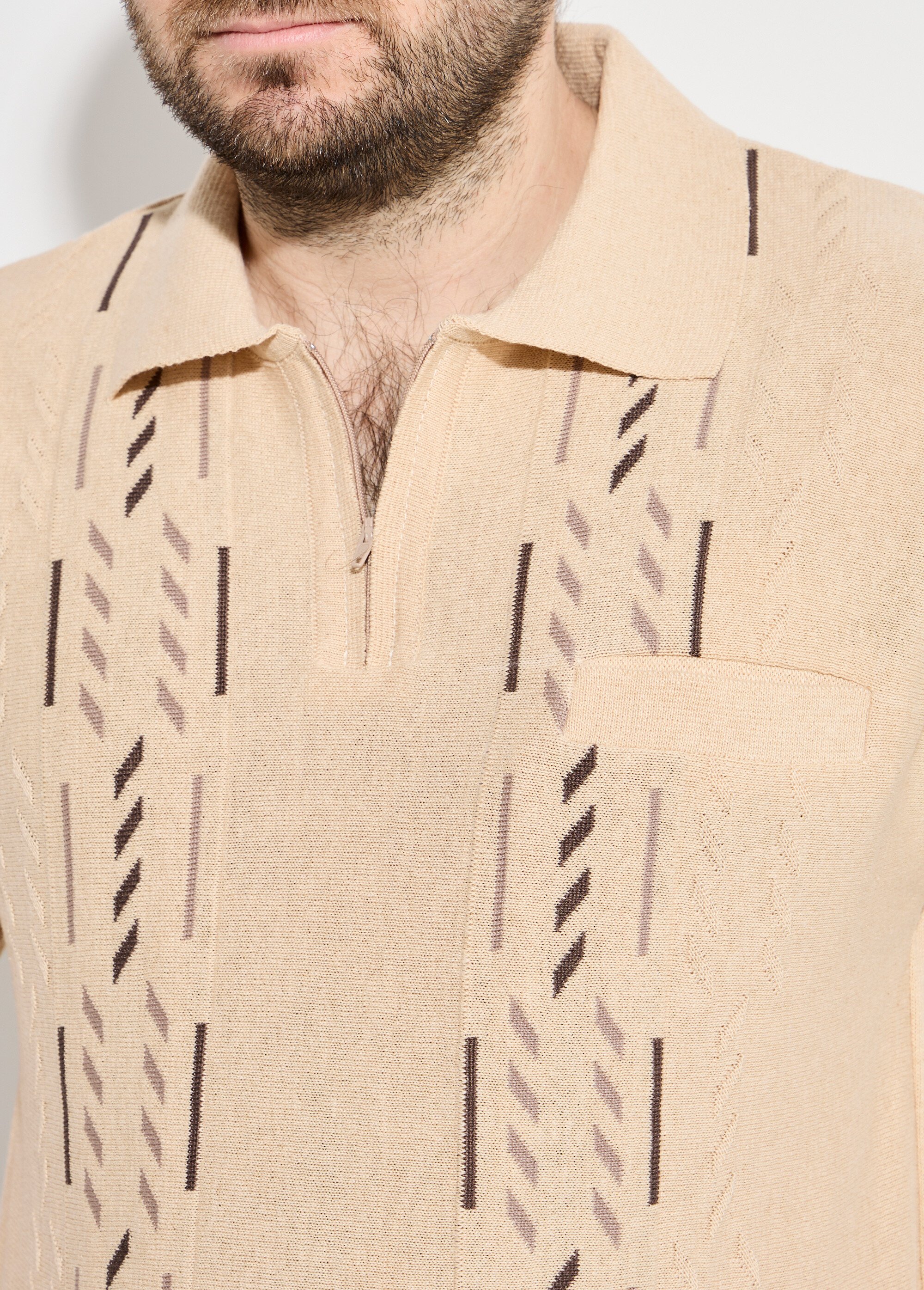 Pull col polo zippé manches courtes