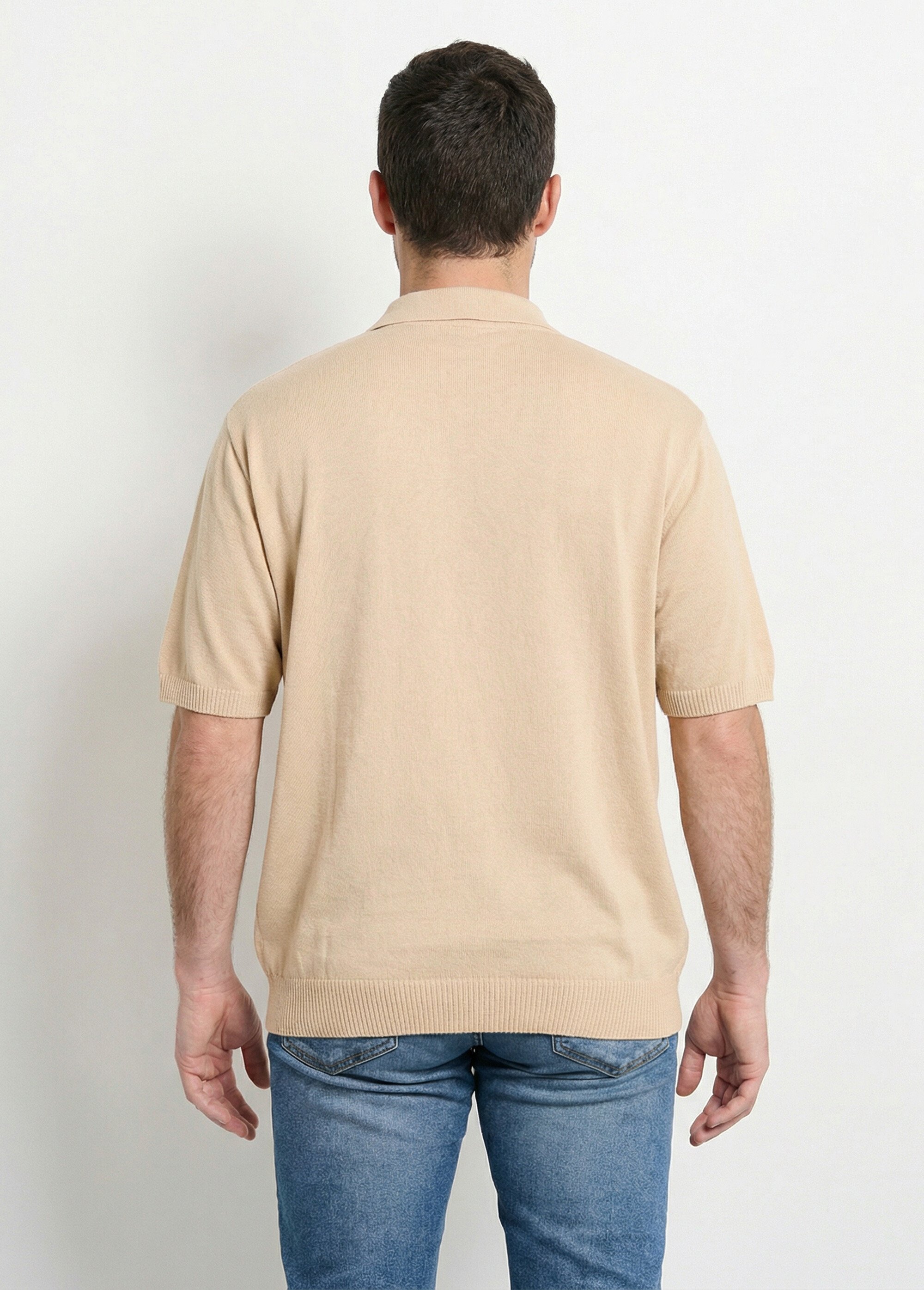 Pull col polo zippé manches courtes Beige FUSIBLE DO1