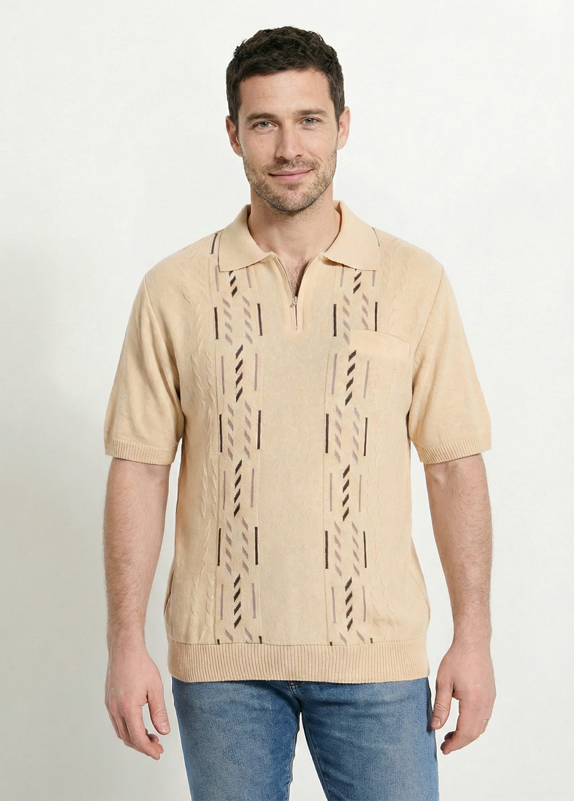 Pull col polo zippé manches courtes Beige FUSIBLE FA1
