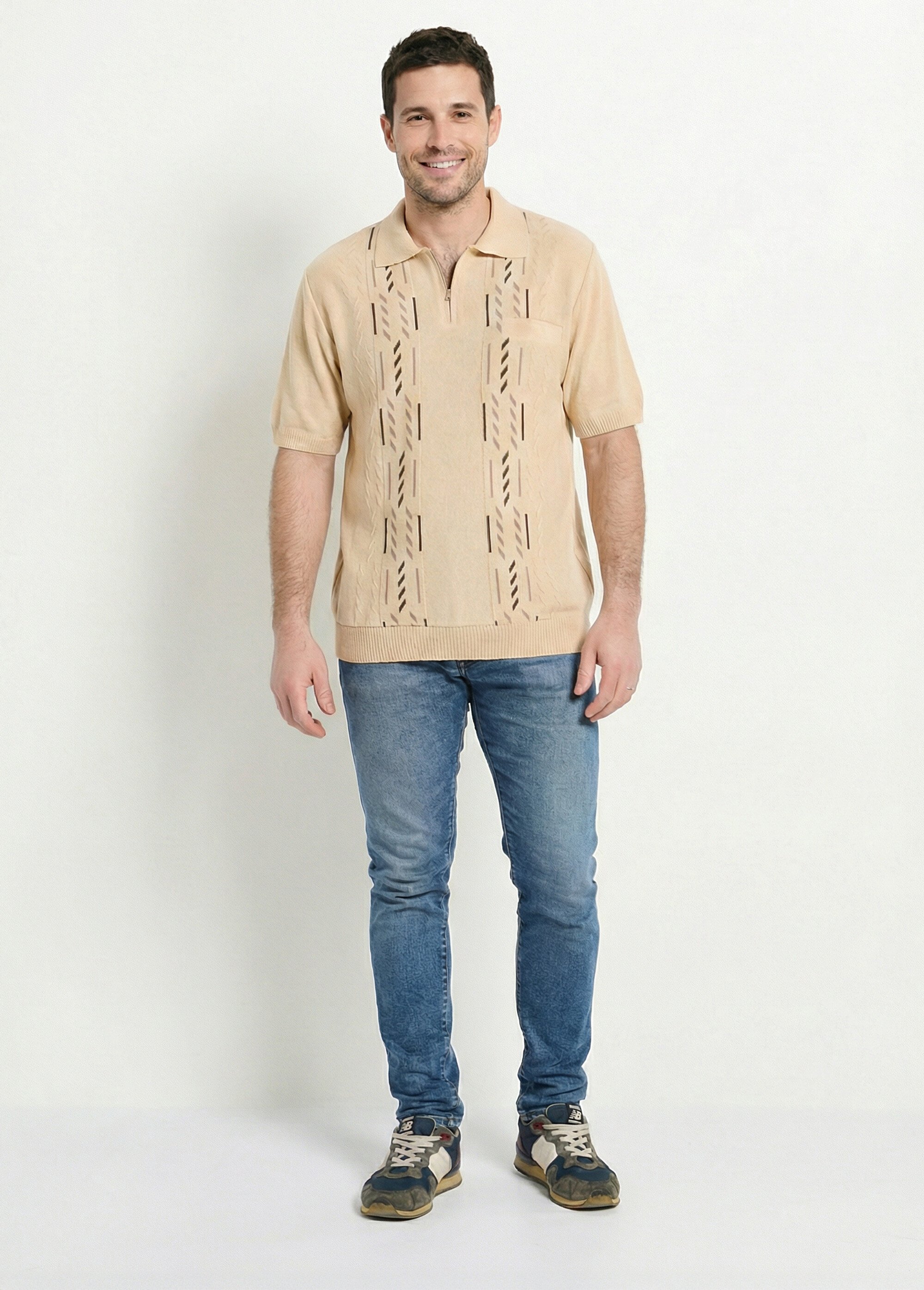 Pull col polo zippé manches courtes Beige FUSIBLE SF1