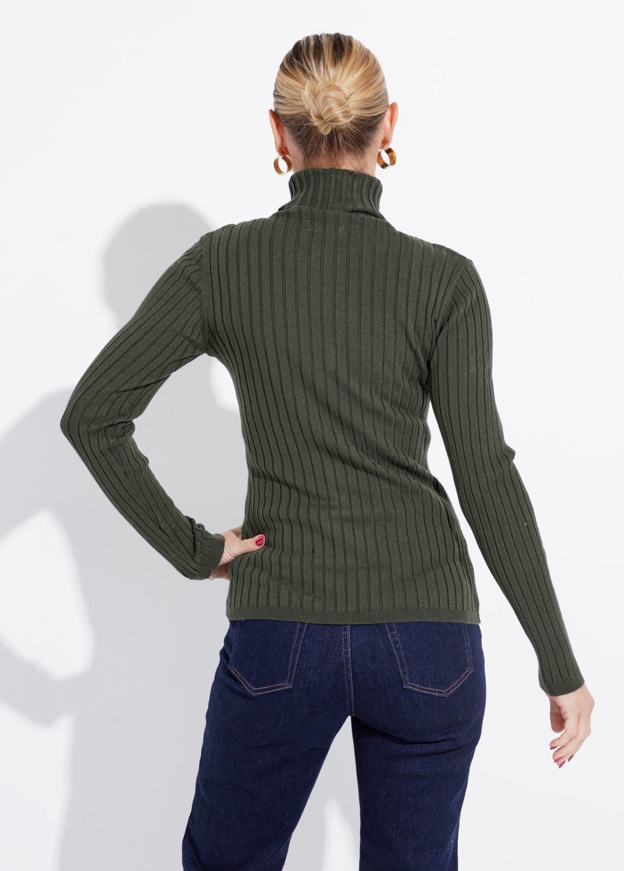 Pull col roulé fin, mailles plates Femme Vert IA-PL18 DO1