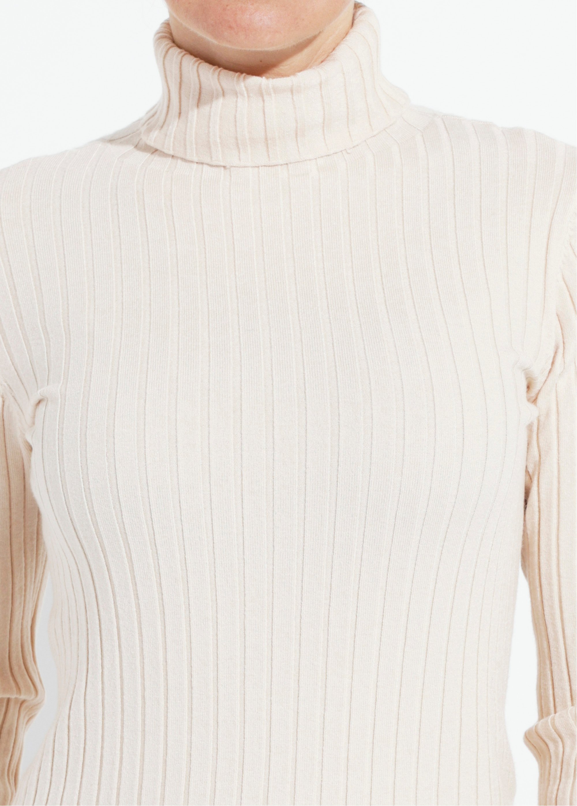 Pull col roulé fin, mailles plates Femme Beige IA-PL18 DE1