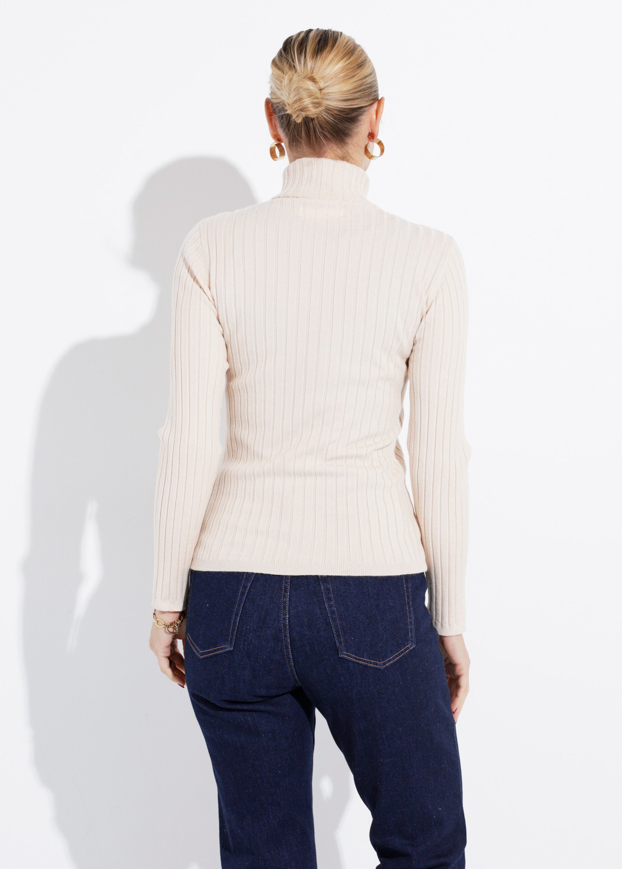 Pull col roulé fin, mailles plates Femme Beige IA-PL18 DO1