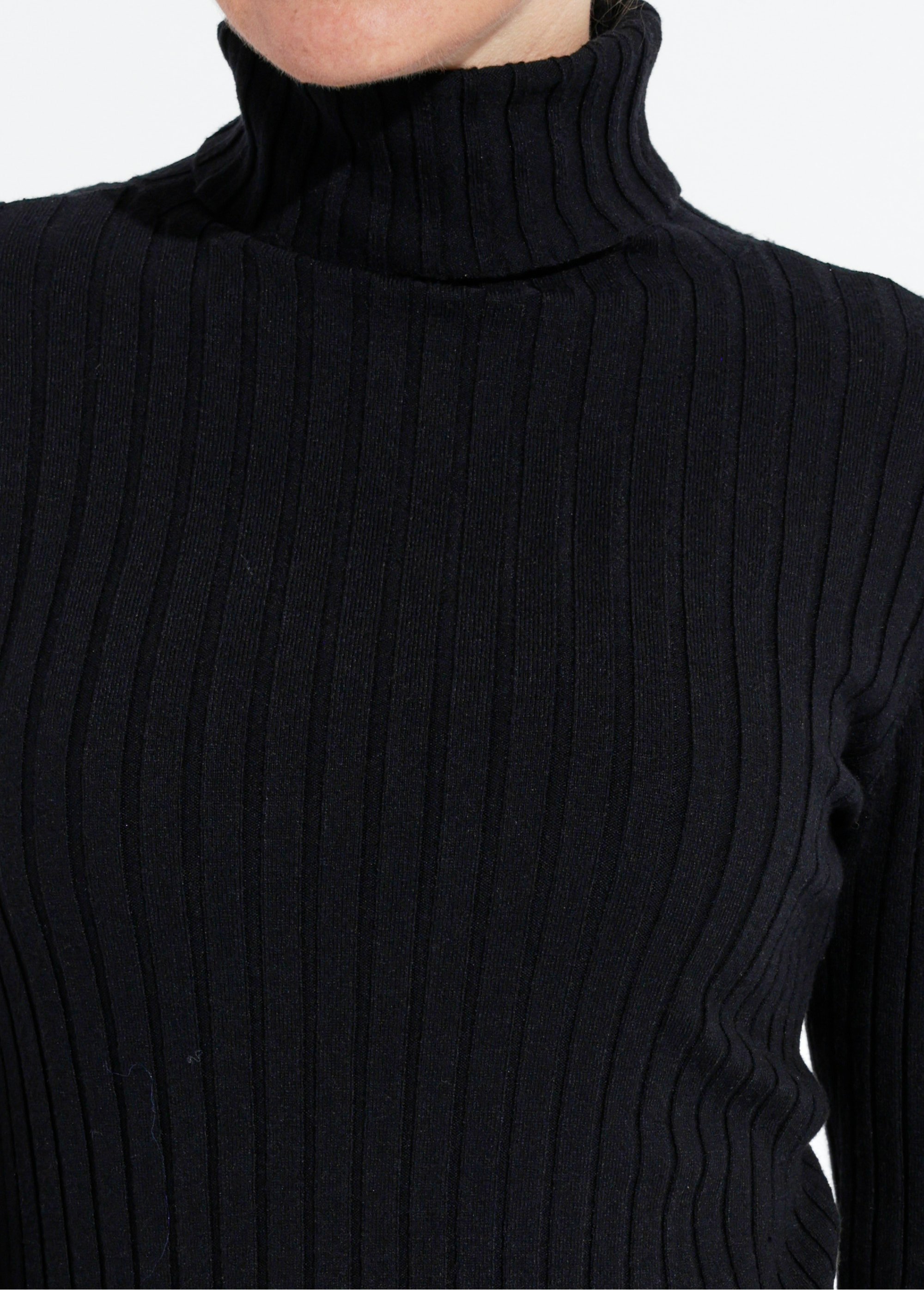 Pull col roulé fin, mailles plates Femme Noir IA-PL18 DE1