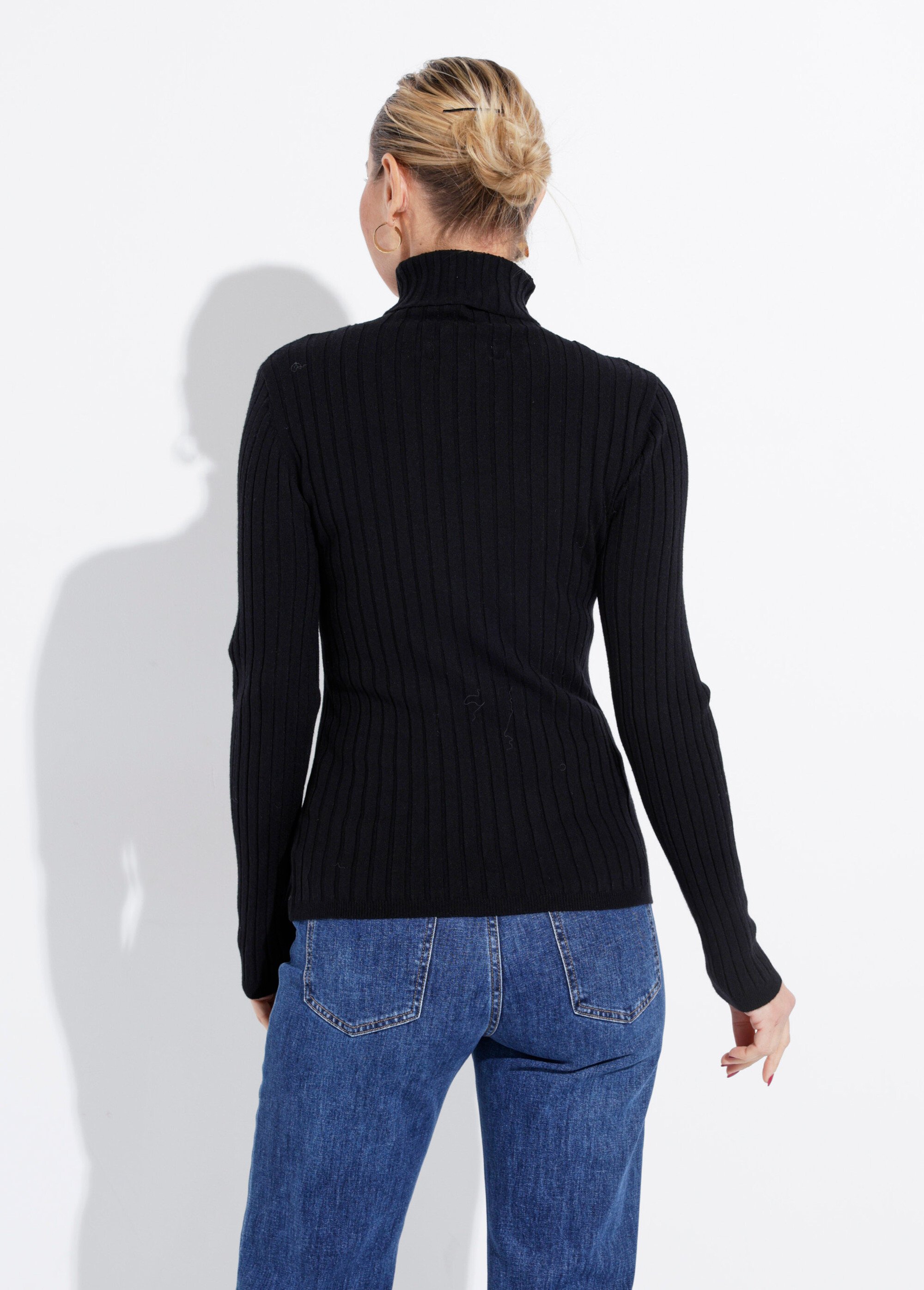 Pull col roulé fin, mailles plates Femme Noir IA-PL18 DO1