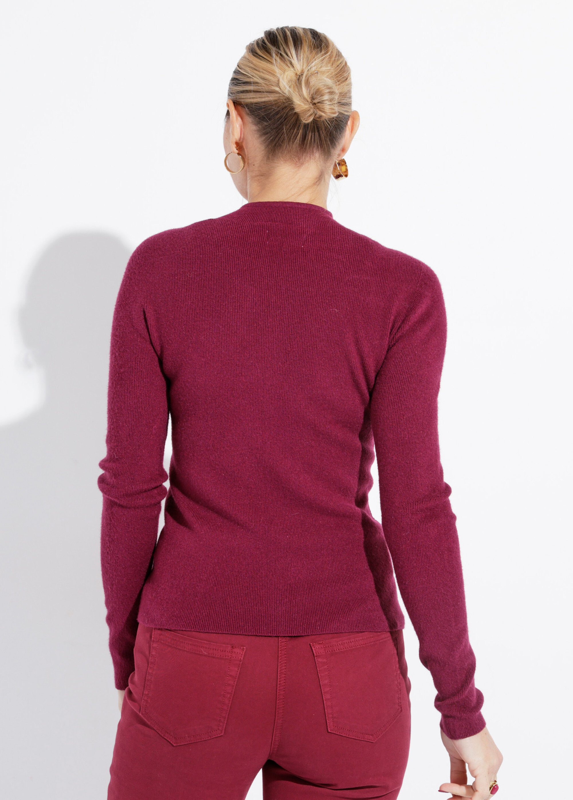 Pull col roulotté forme ajustée Femme Rouge IA-AR963 DO1