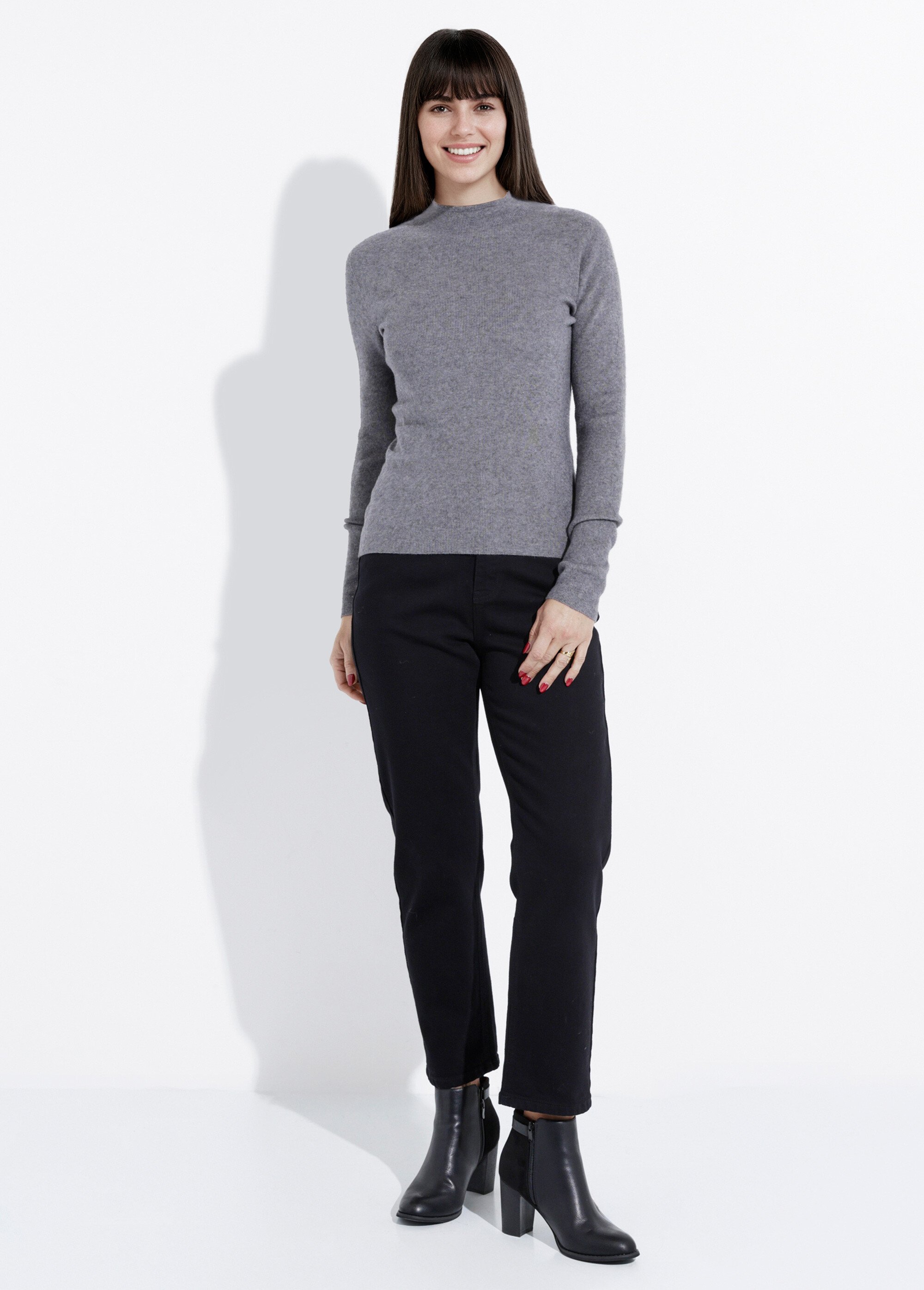Pull col roulotté forme ajustée Femme Gris IA-AR963 SF1
