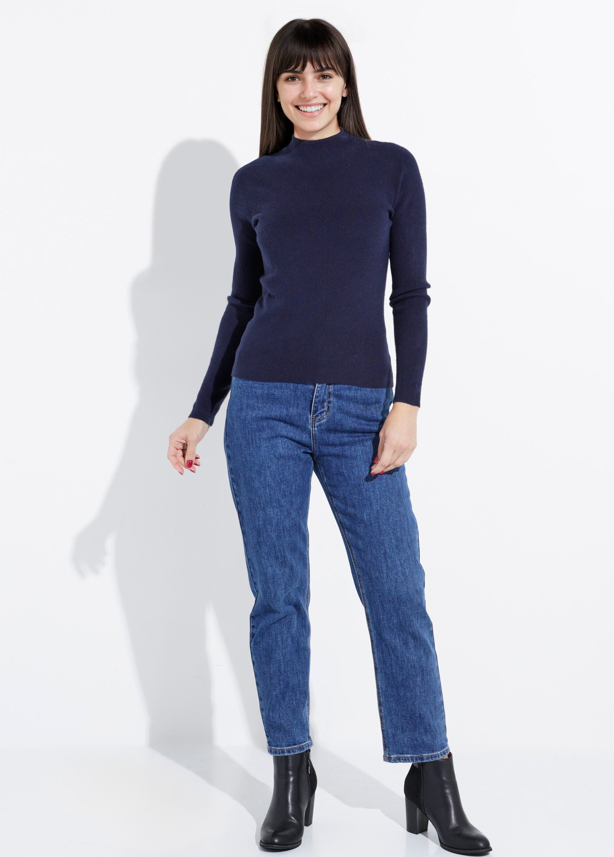 Pull col roulotté forme ajustée Femme Bleu IA-AR963 SF1