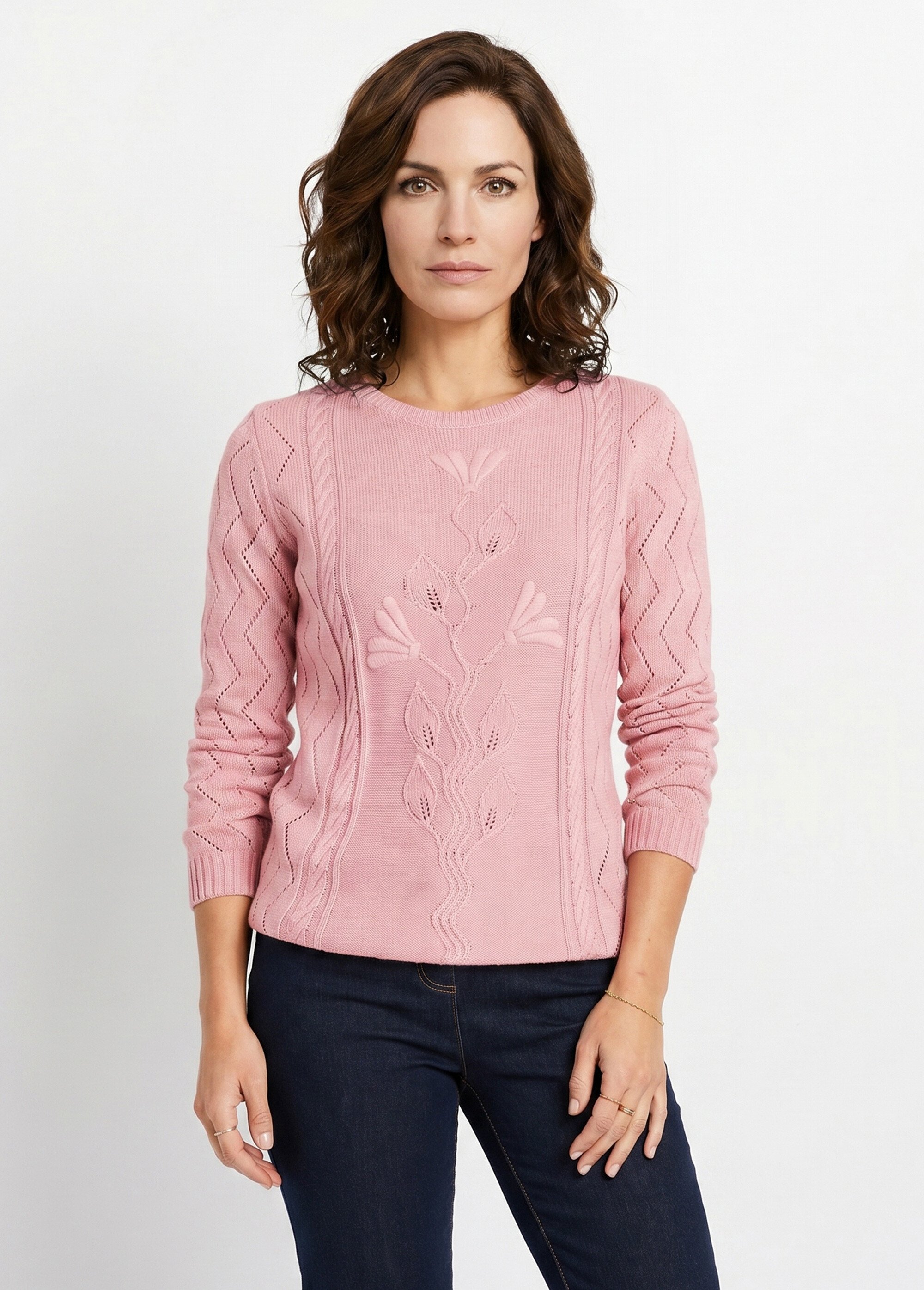 Pull court ajouré torsades Femme Rose MIGNON FA1