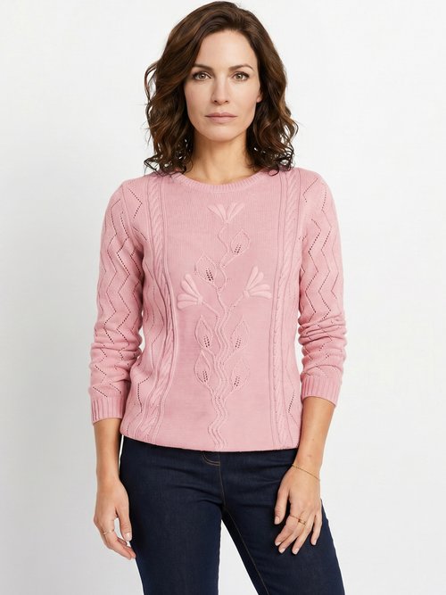 Pull court ajouré torsades Femme Rose MIGNON FA1
