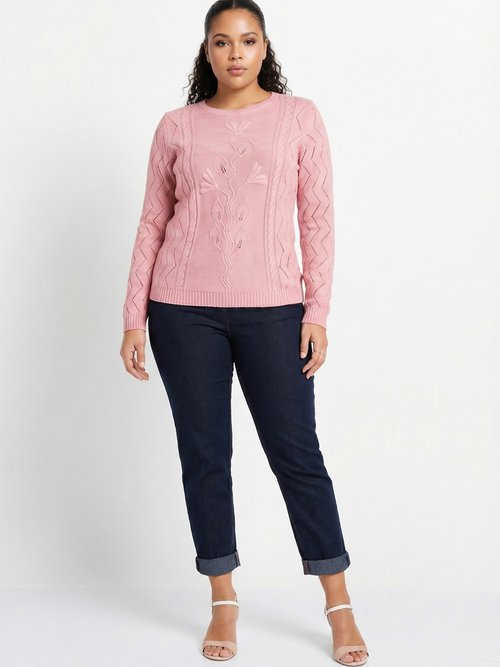 Pull court ajouré torsades Femme Grande Taille Rose MIGNON SI1