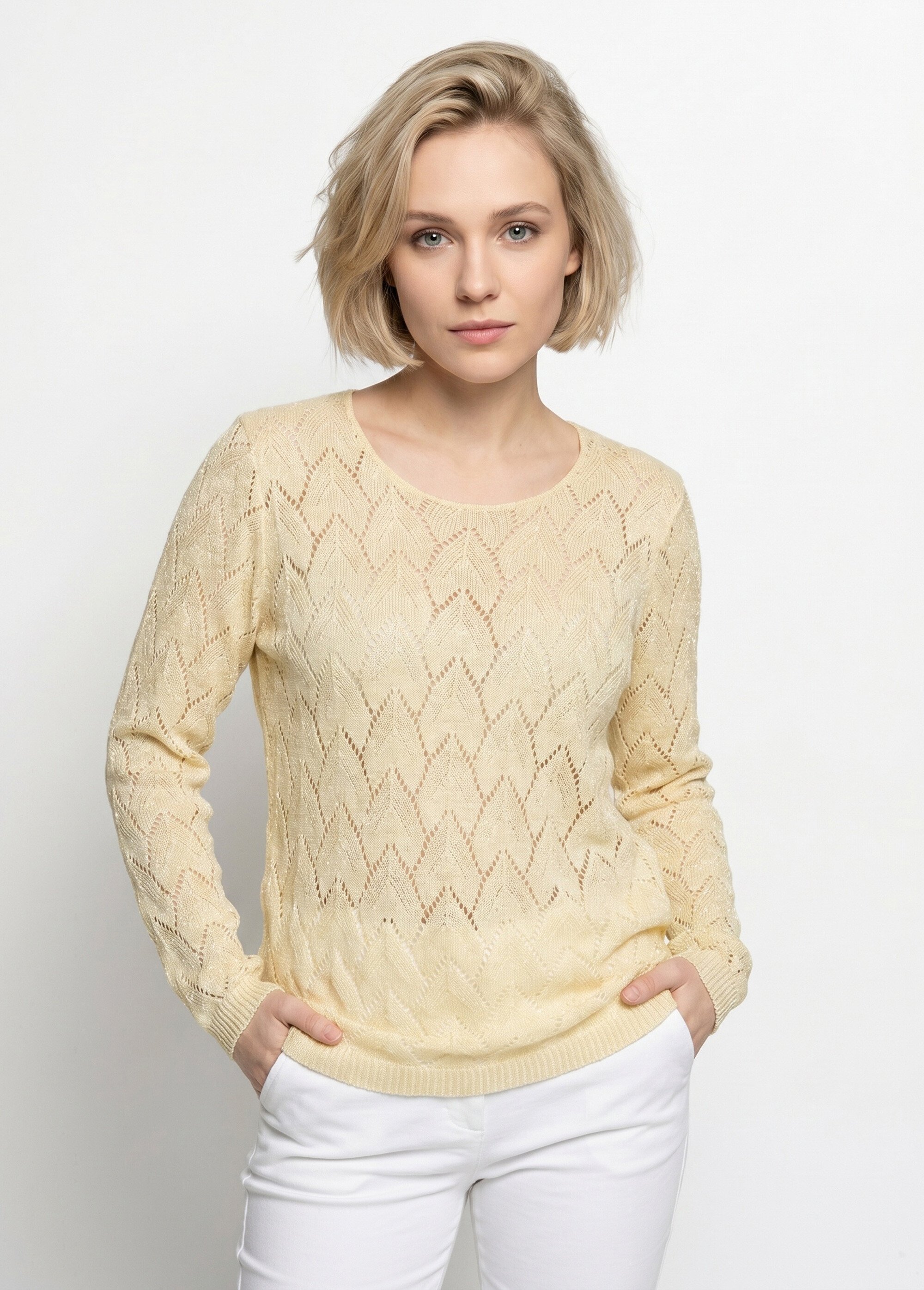 Pull maille ajourée avec fibres recyclées Femme Jaune MANCHESTER FA1