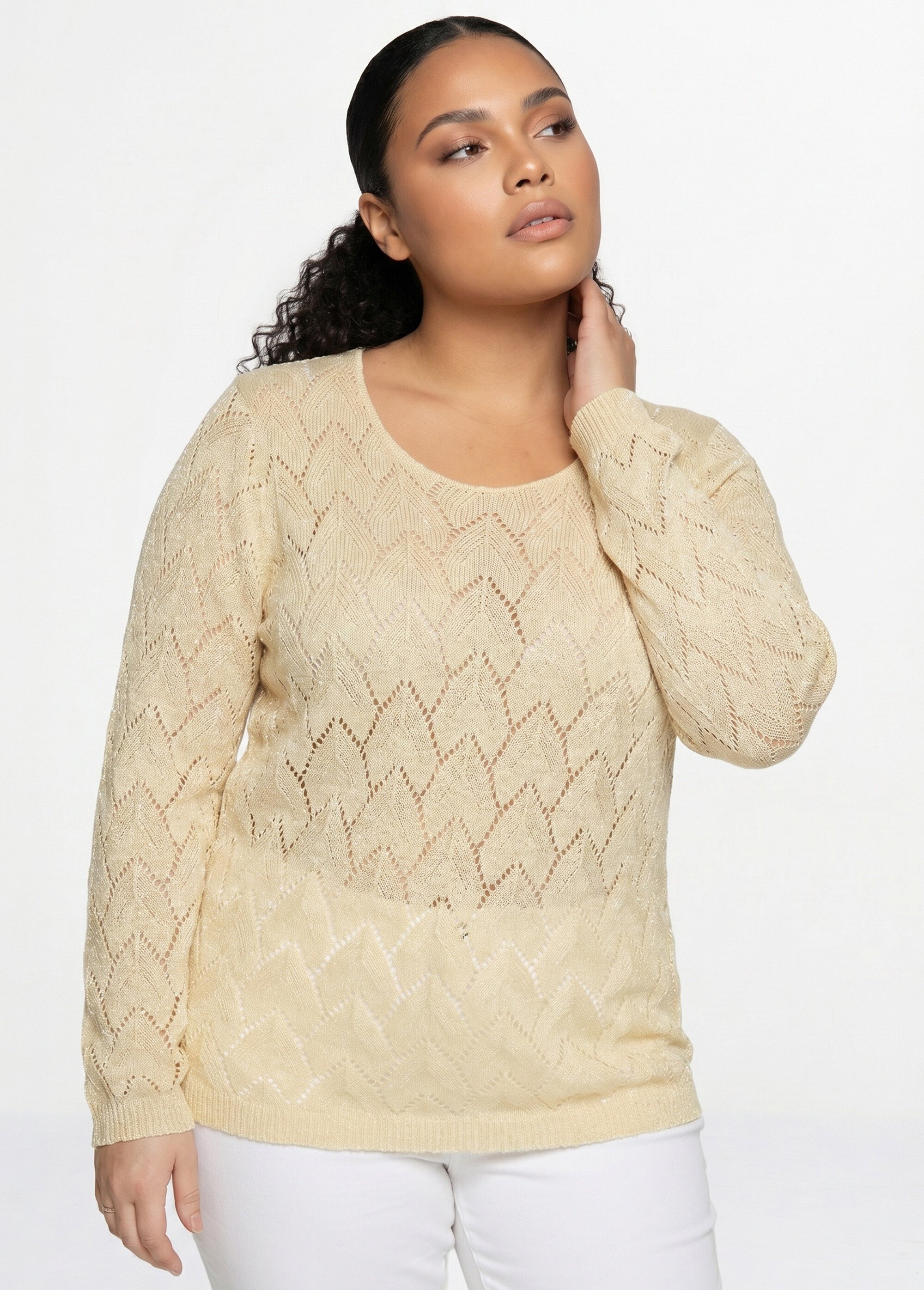Pull maille ajourée avec fibres recyclées