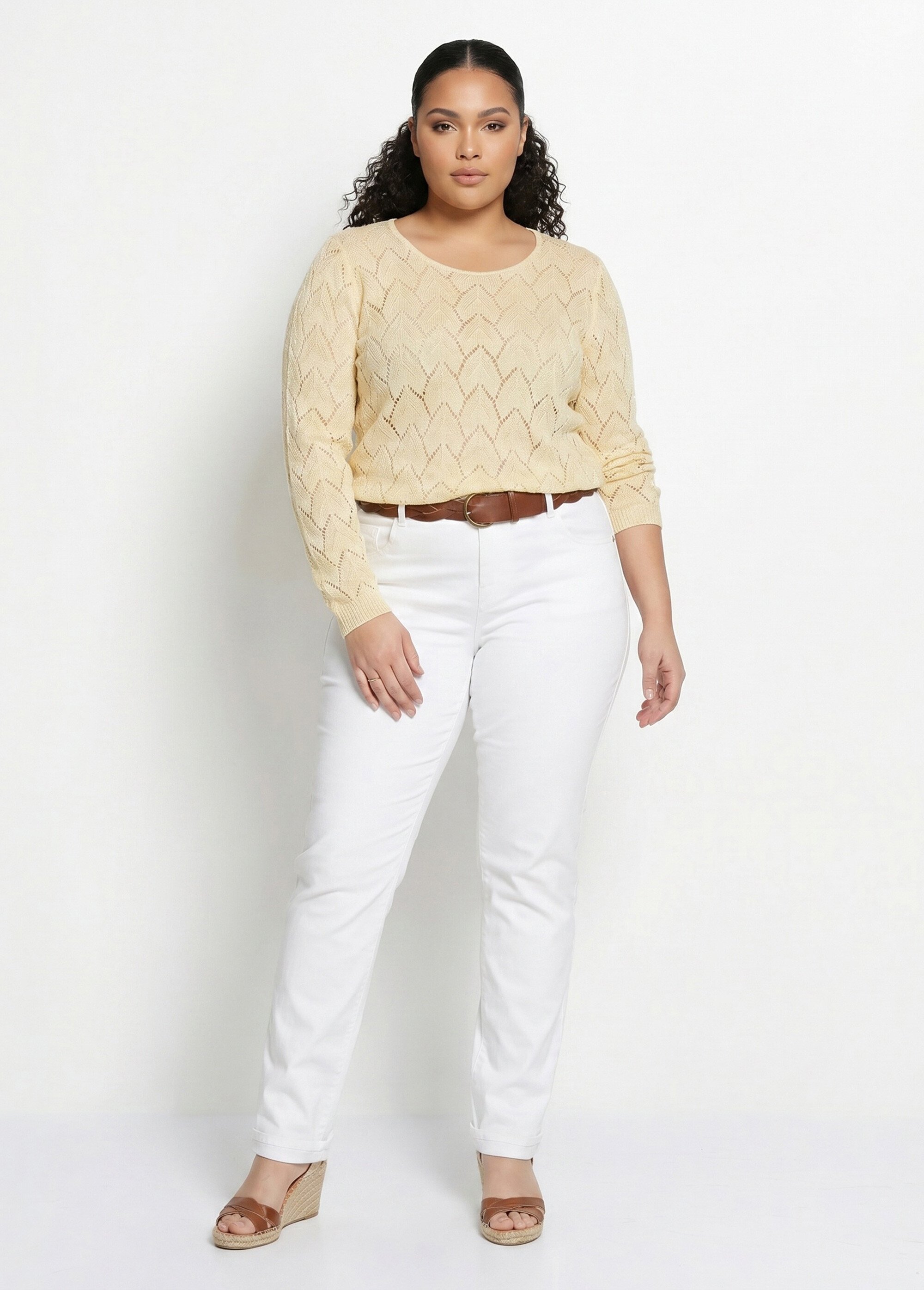 Pull maille ajourée avec fibres recyclées Femme Grande Taille Jaune MANCHESTER SI1