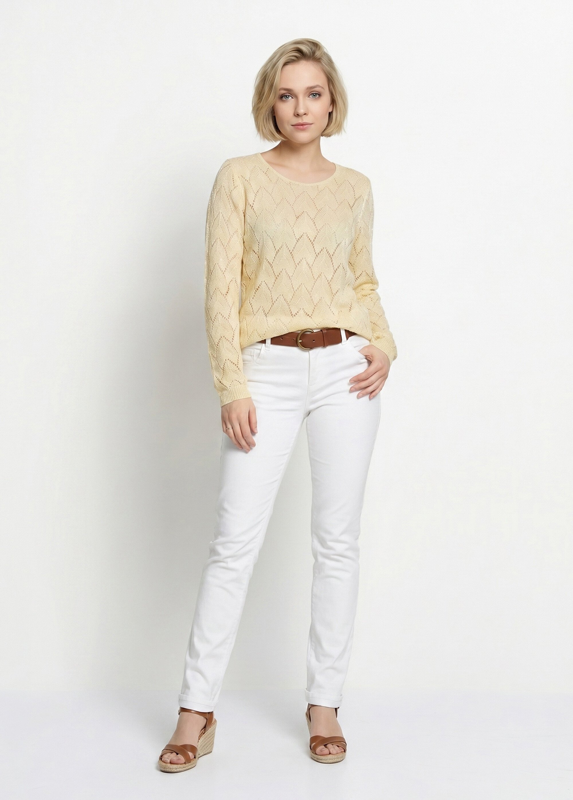 Pull maille ajourée avec fibres recyclées Femme Jaune MANCHESTER SI1