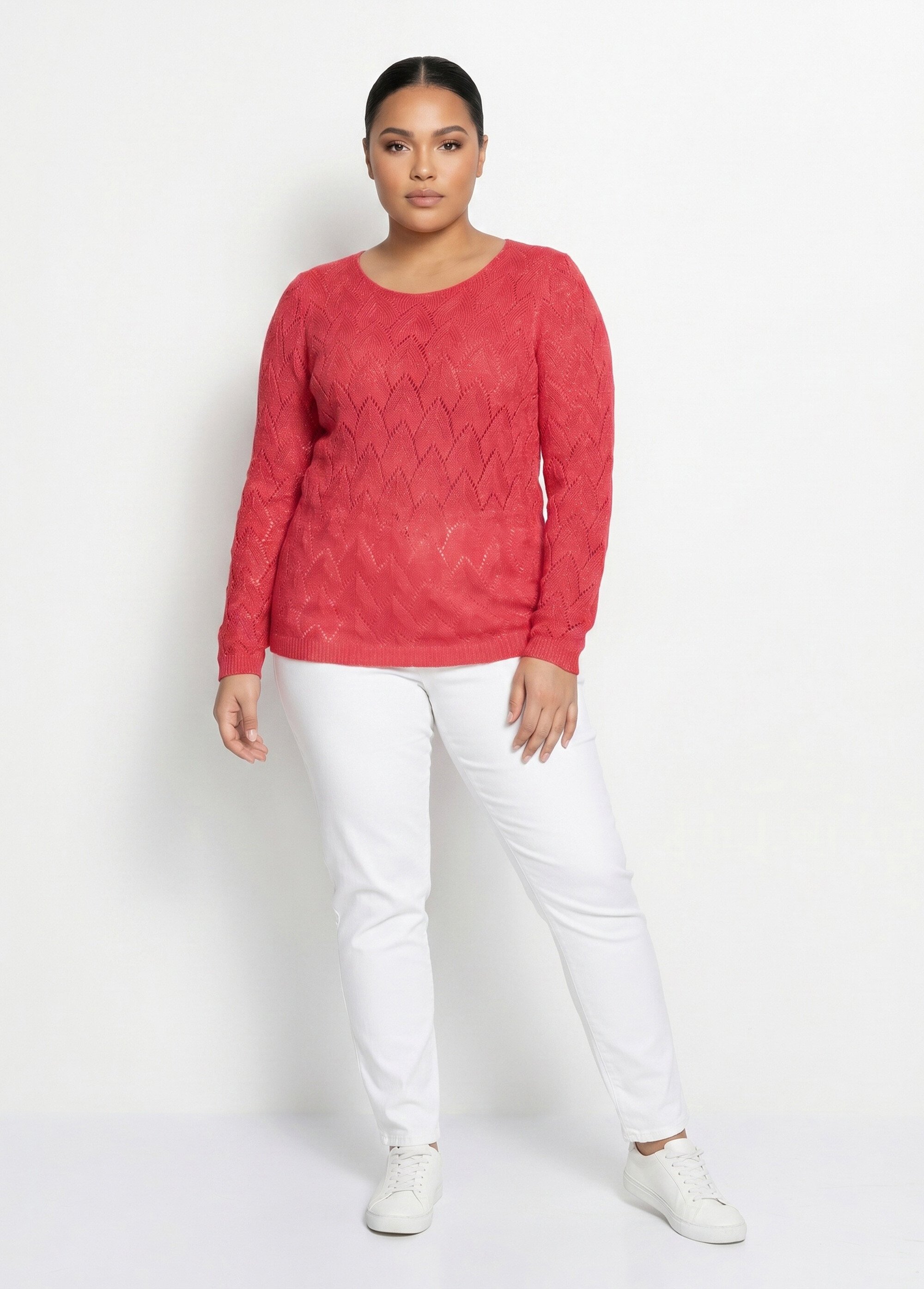 Pull maille ajourée avec fibres recyclées Femme Grande Taille Rose MANCHESTER DI1