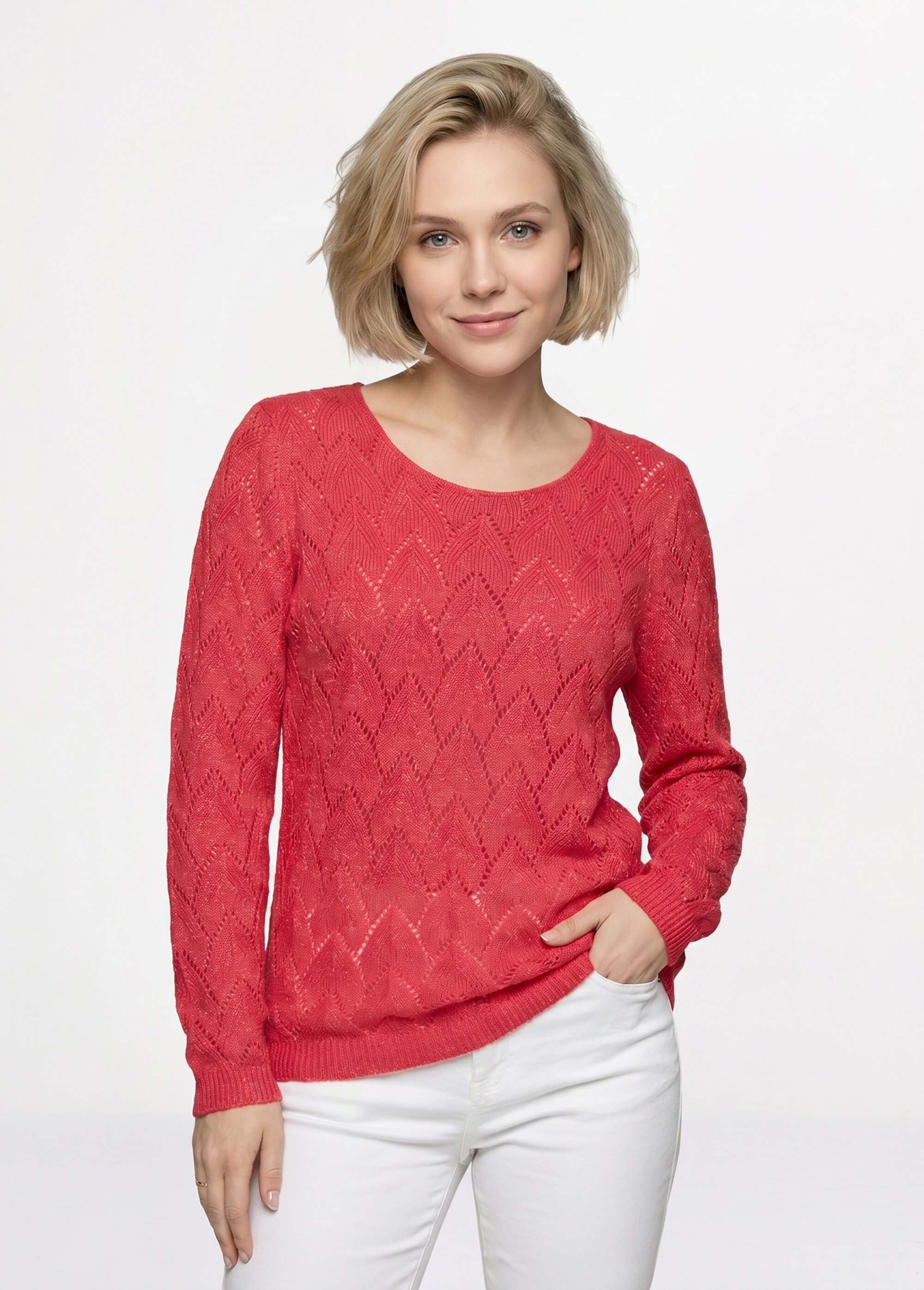 Pull maille ajourée avec fibres recyclées Femme Rose MANCHESTER FA1