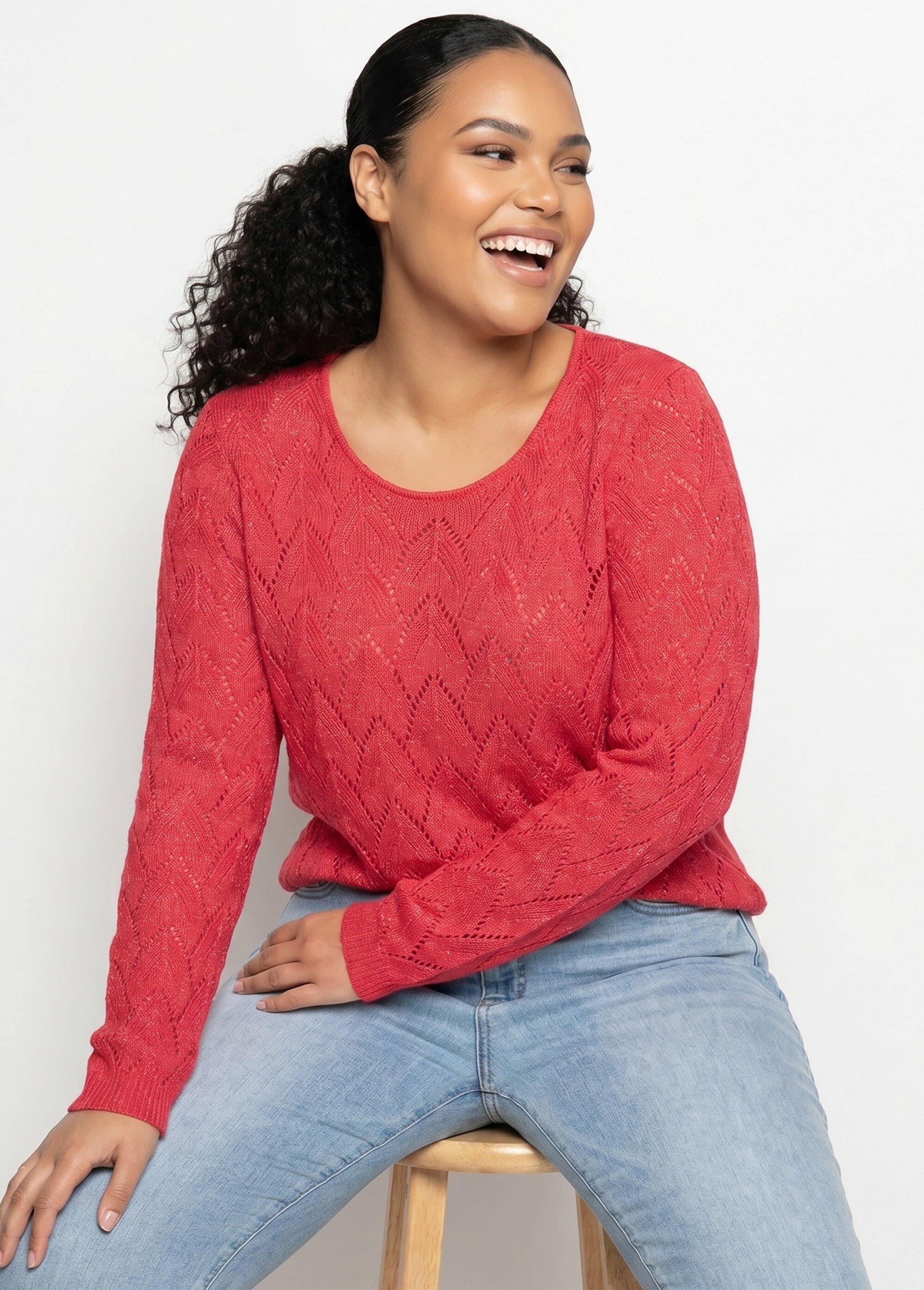 Pull maille ajourée avec fibres recyclées Femme Grande Taille Rose MANCHESTER MV1