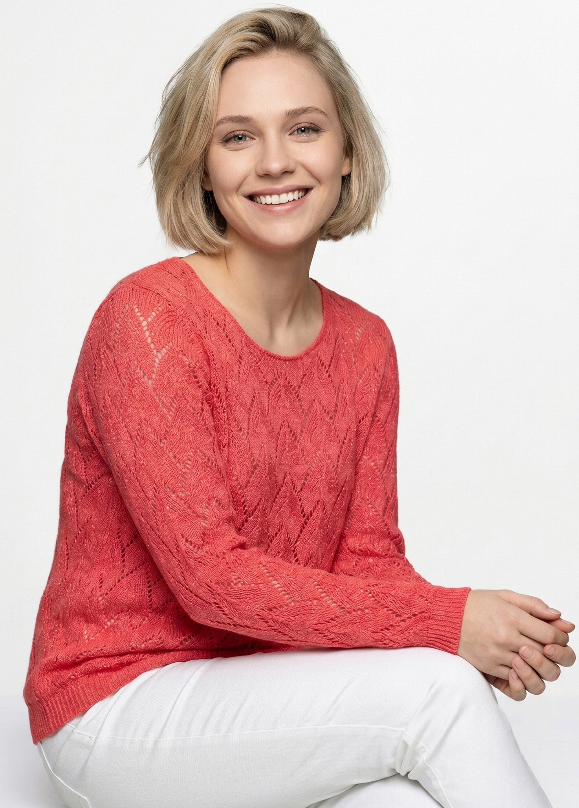 Pull maille ajourée avec fibres recyclées Femme Rose MANCHESTER MV1