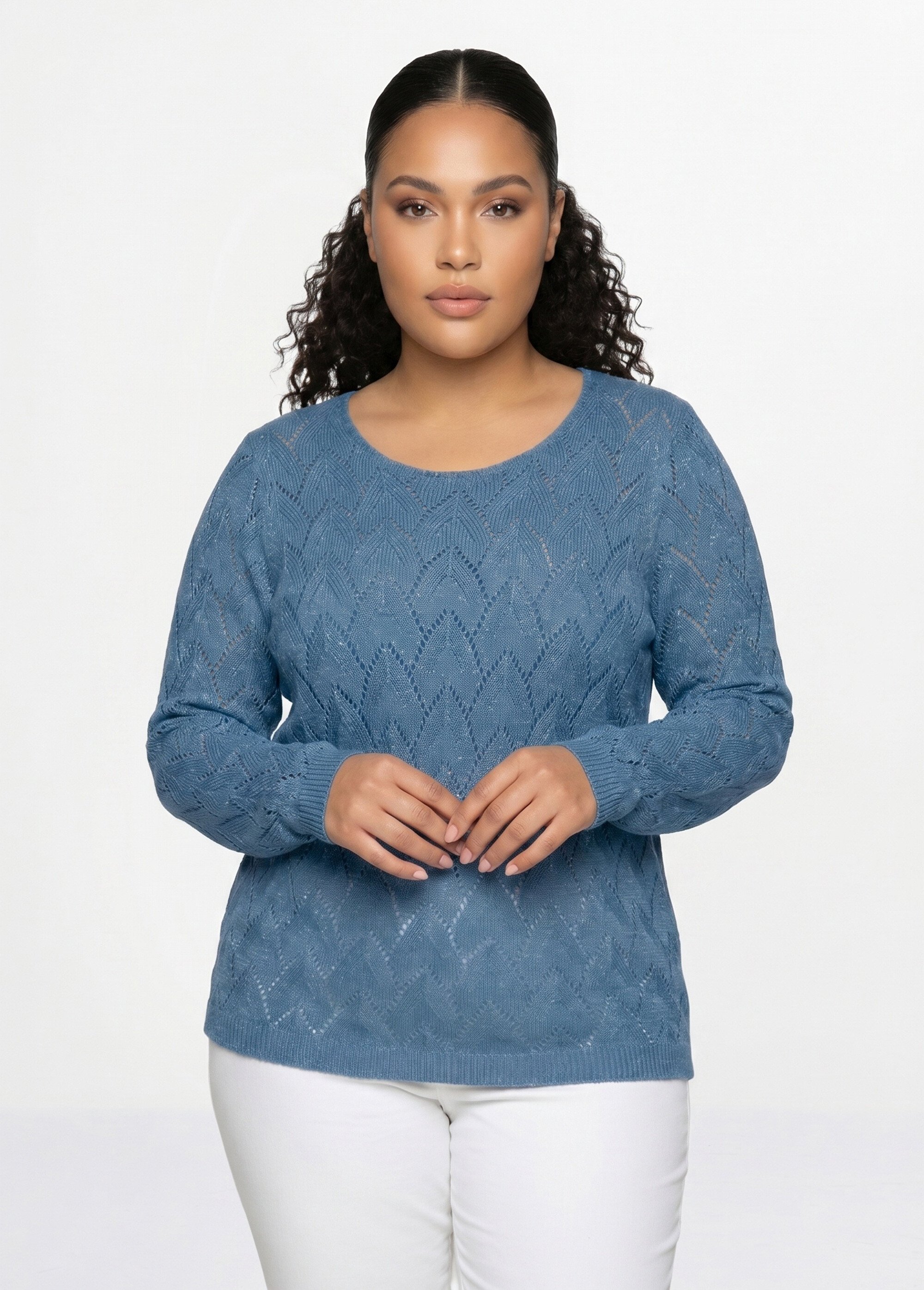 Pull maille ajourée avec fibres recyclées Femme Grande Taille Bleu MANCHESTER FA1