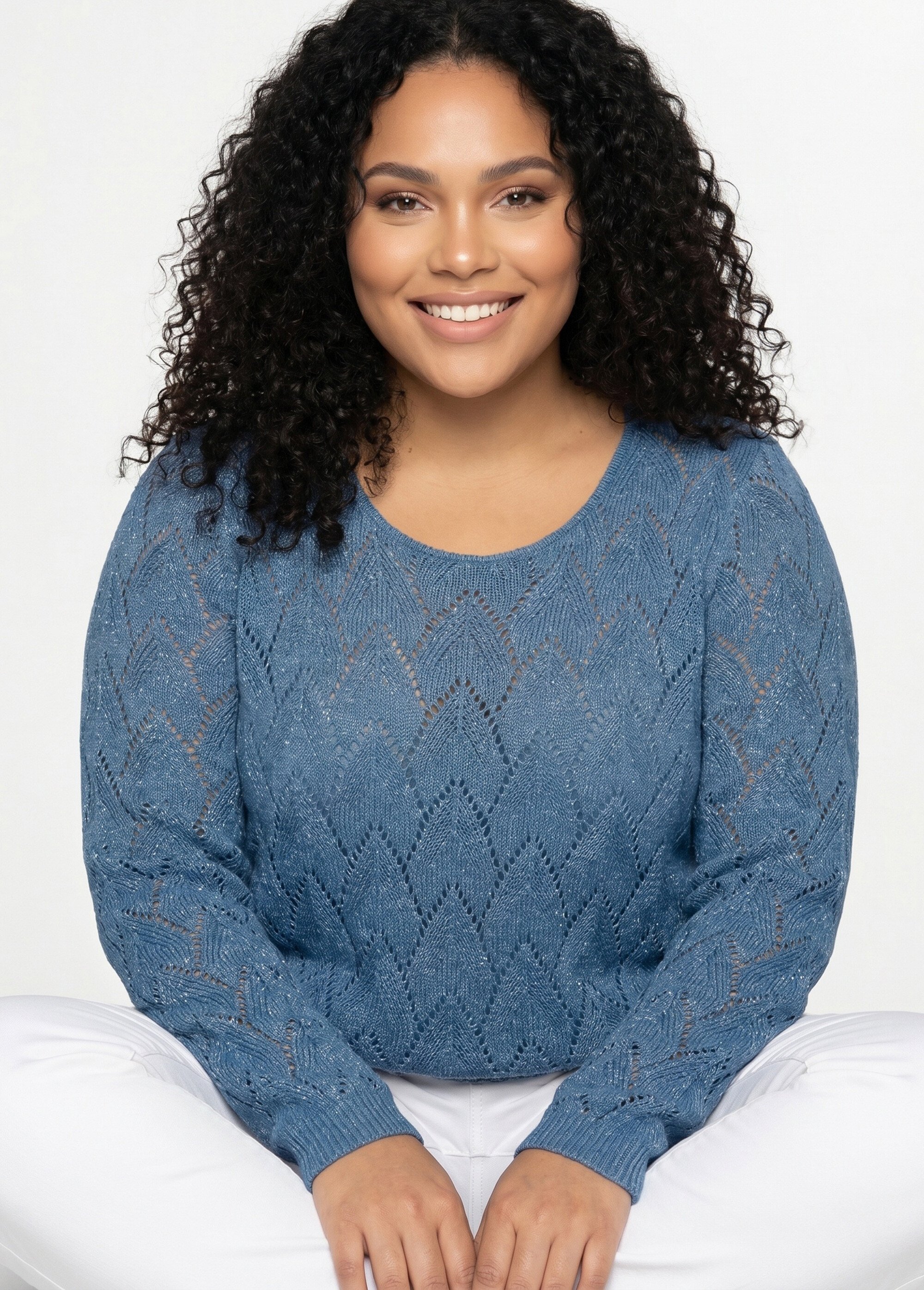 Pull maille ajourée avec fibres recyclées Femme Grande Taille Bleu MANCHESTER MV1
