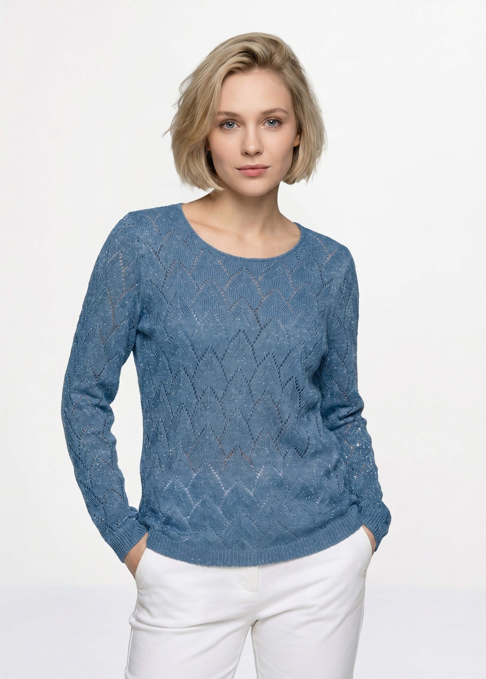 Pull maille ajourée avec fibres recyclées Femme Bleu MANCHESTER MV1