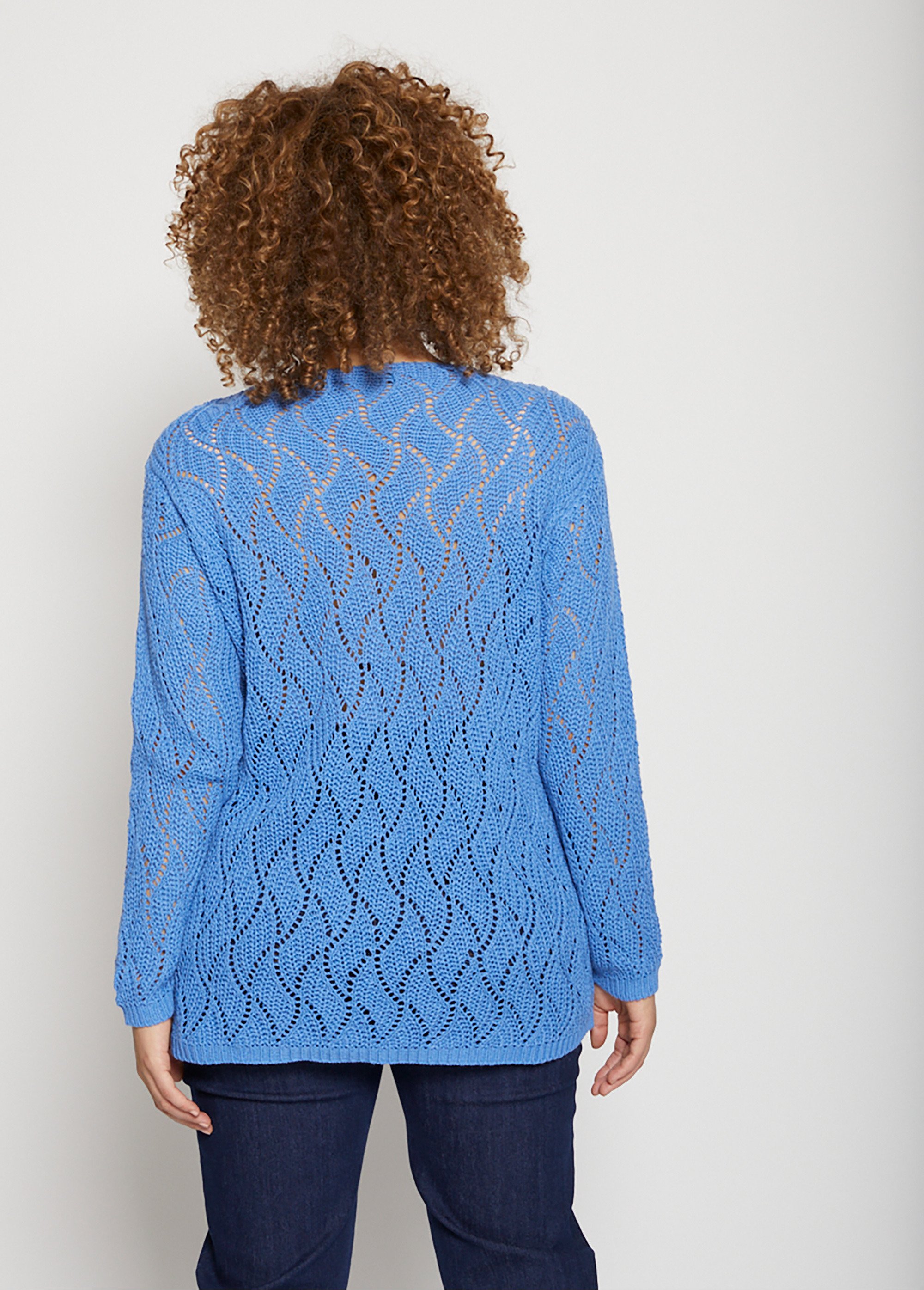 Pull maille fantaisie ajourée col V