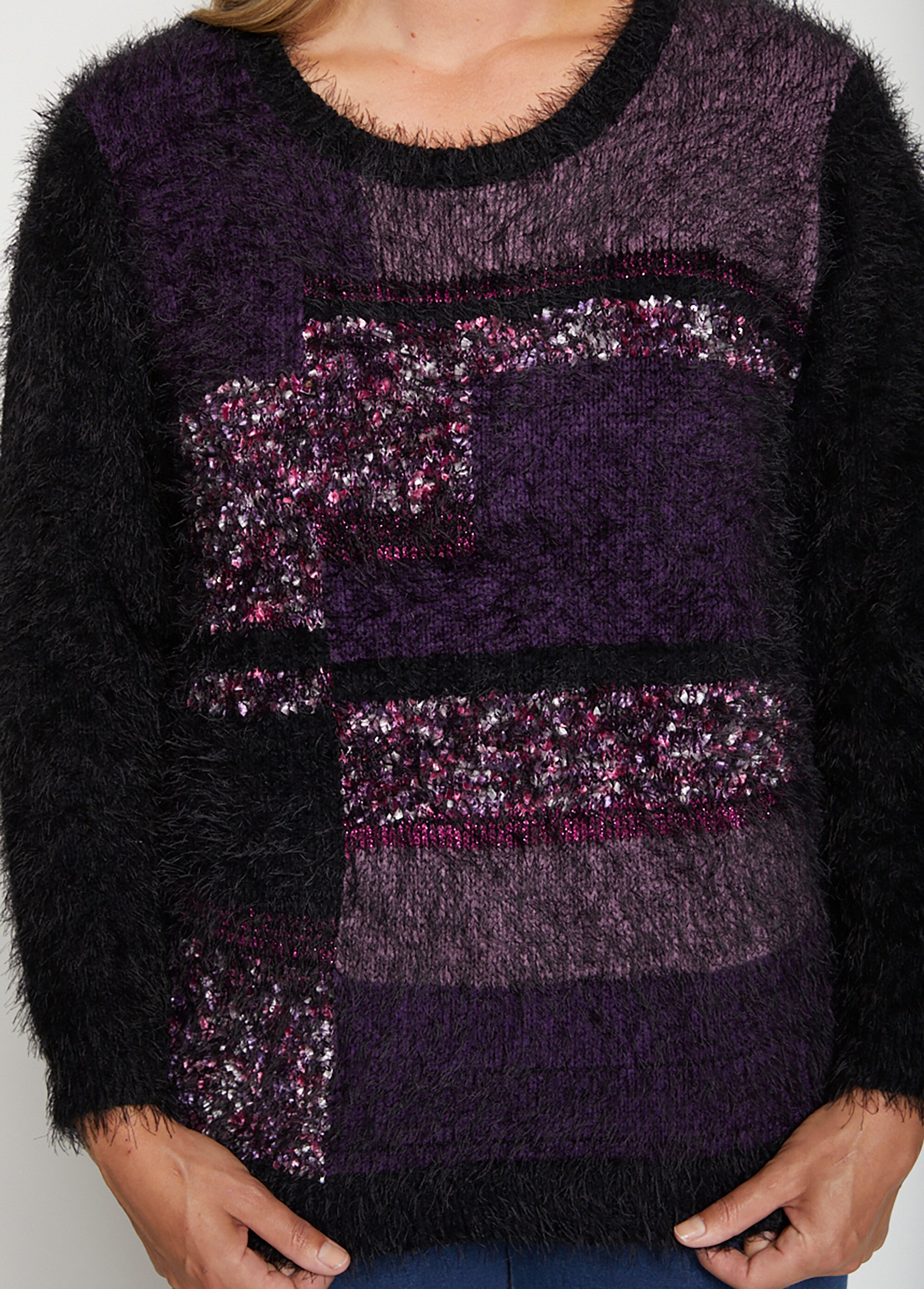 Pull maille jacquard poilue