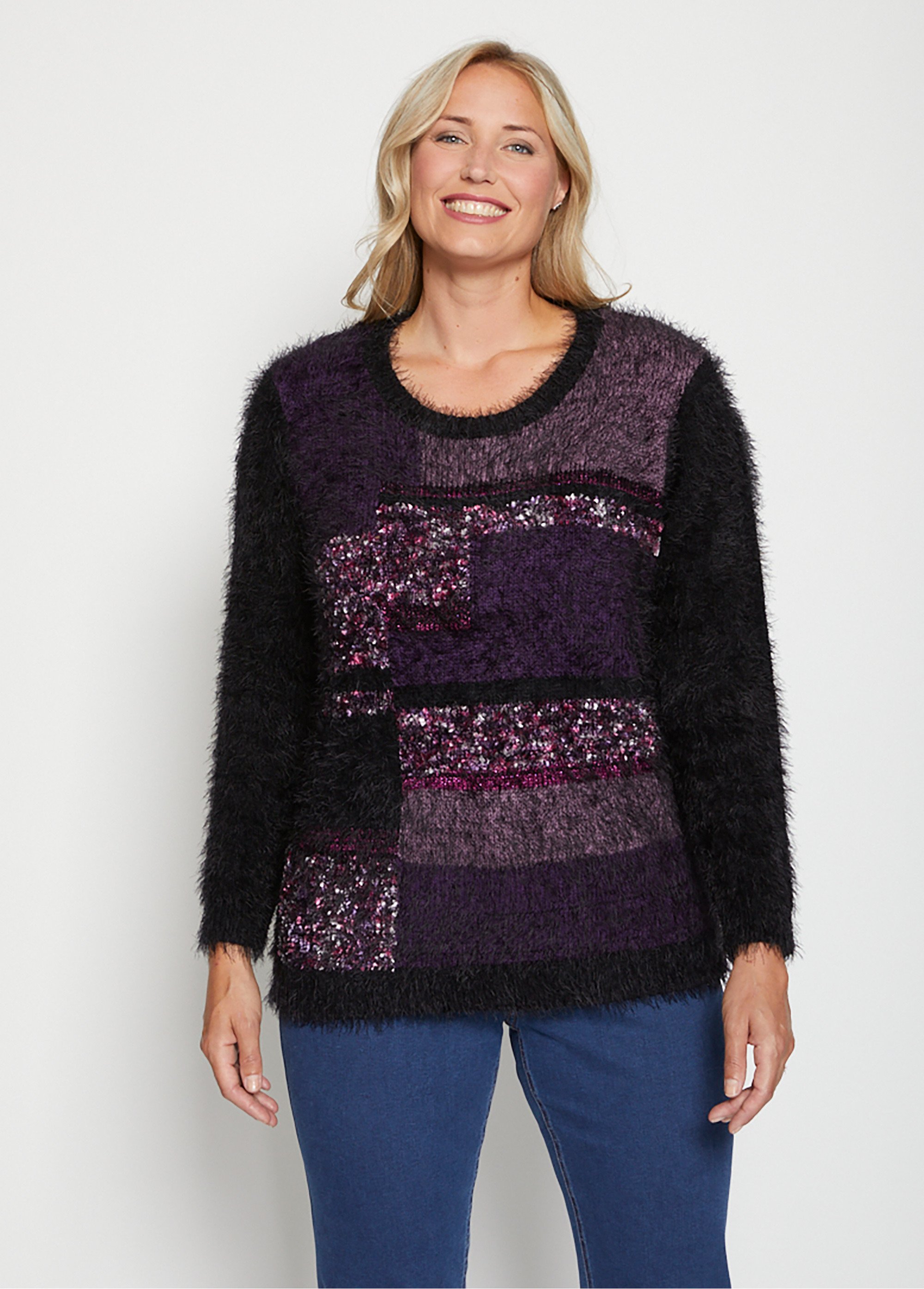 Pull maille jacquard poilue