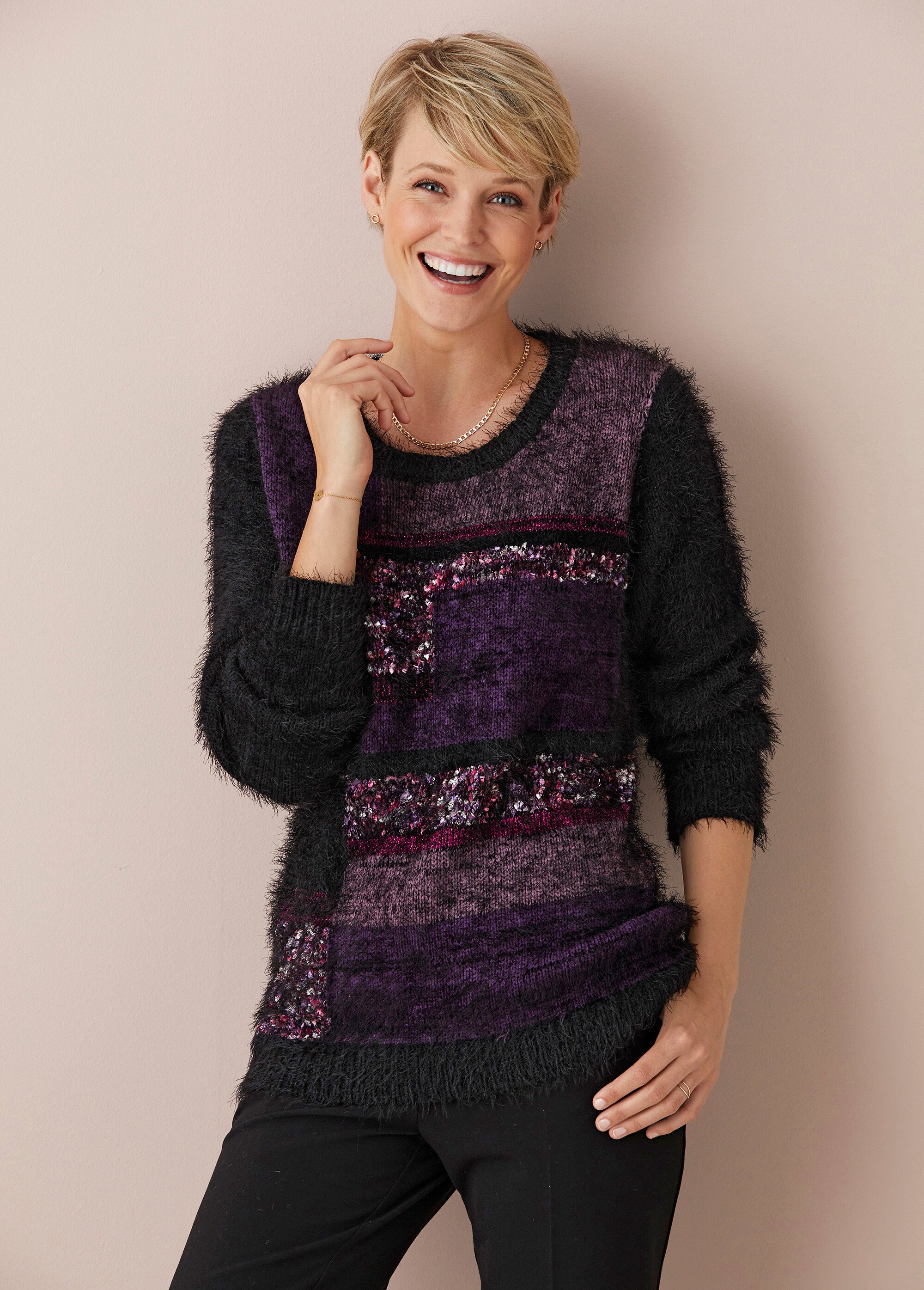 Pull maille jacquard poilue