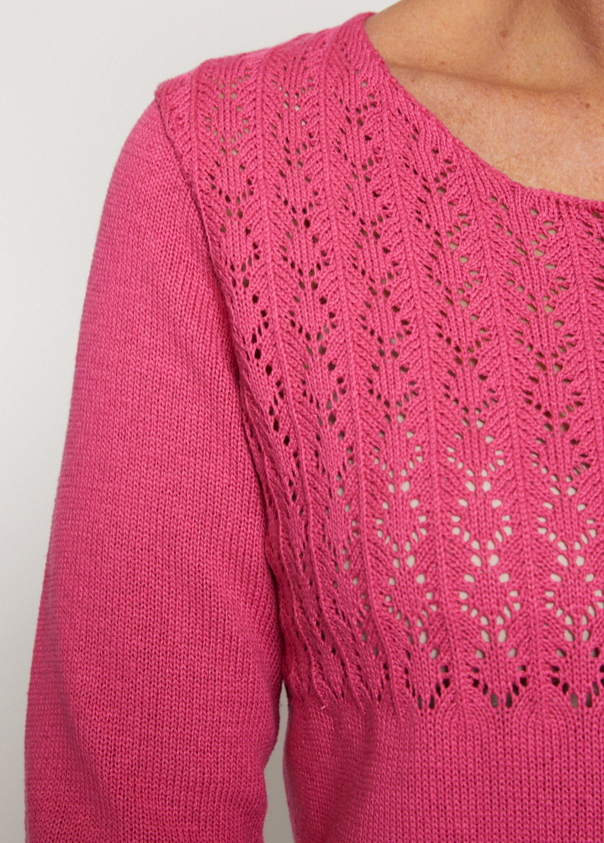 Pull manches 3/4 ajouré Femme Rose MINA DE1