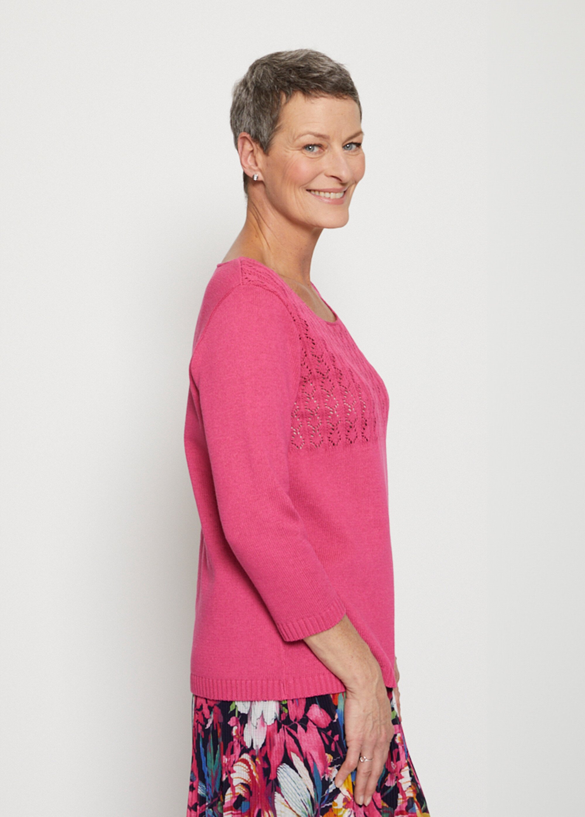 Pull manches 3/4 ajouré Femme Rose MINA DR1