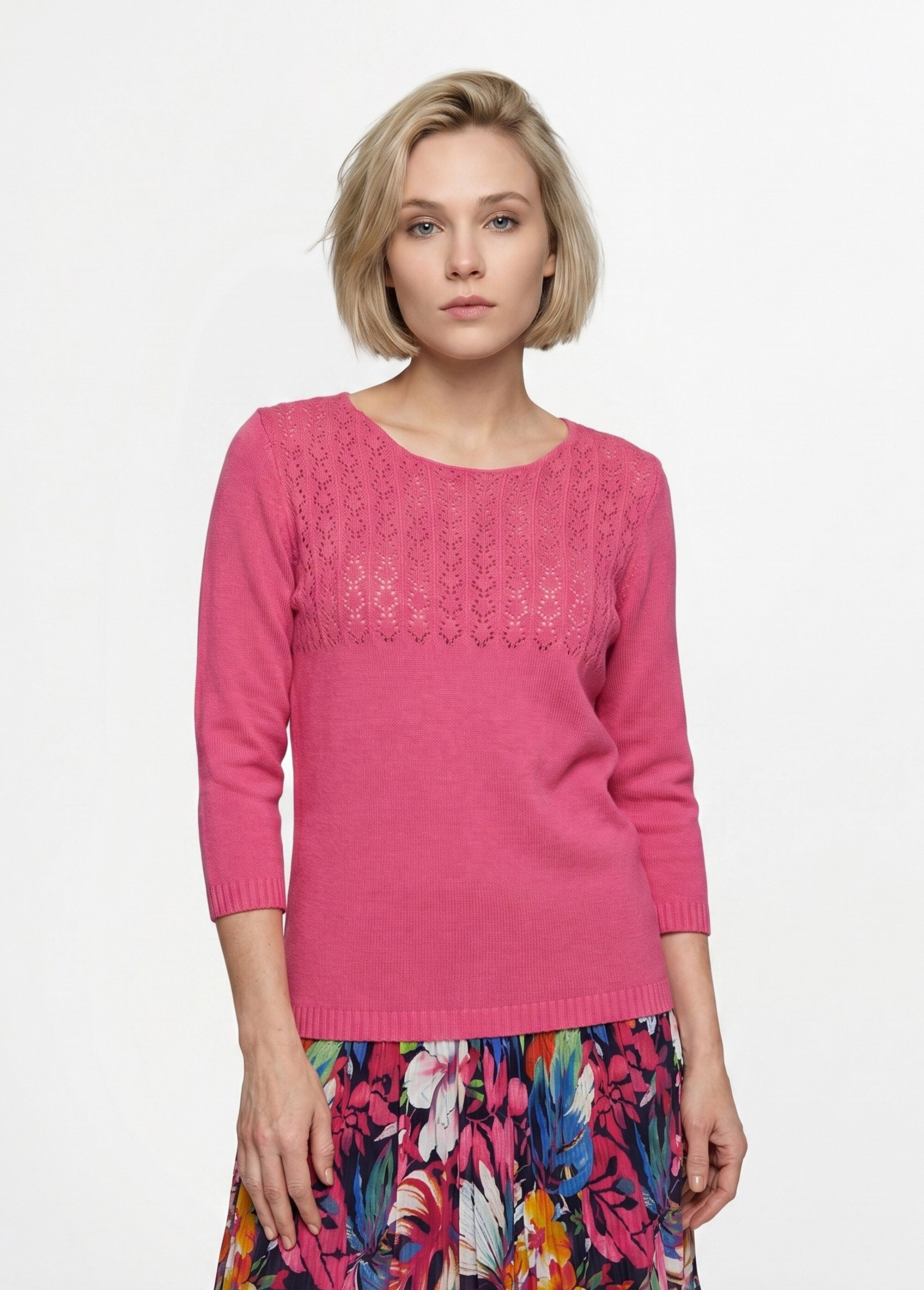 Pull manches 3/4 ajouré Femme Rose MINA FA1