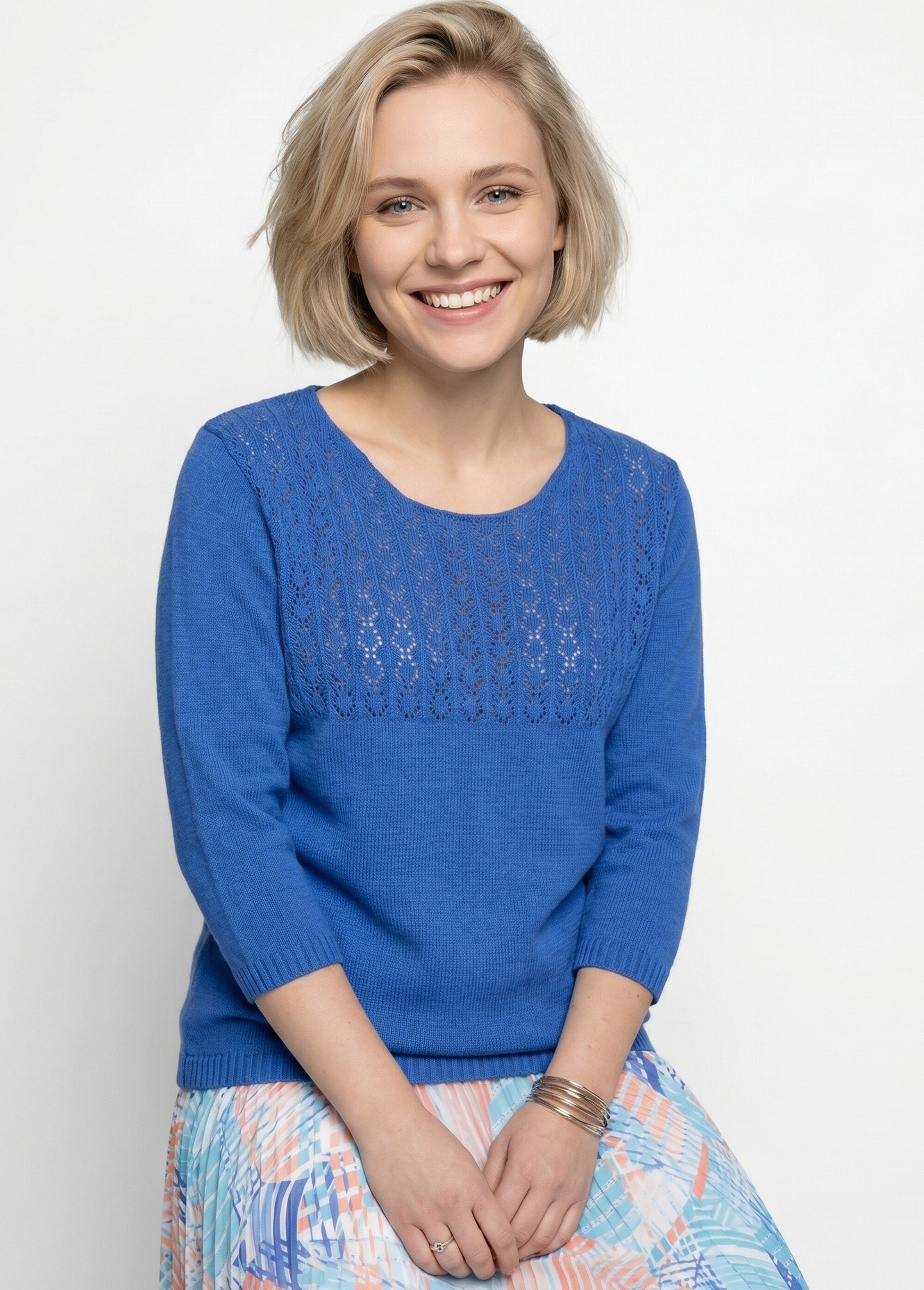 Pull manches 3/4 ajouré Femme Bleu MINA MV1