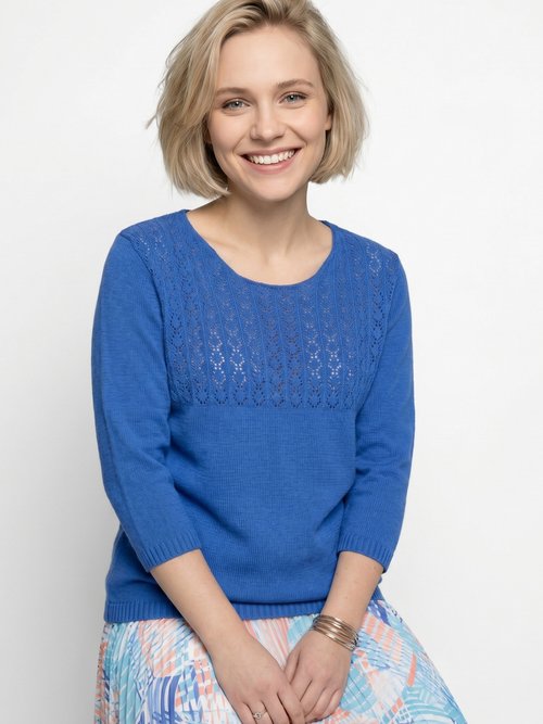 Pull manches 3/4 ajouré Femme Bleu MINA MV1