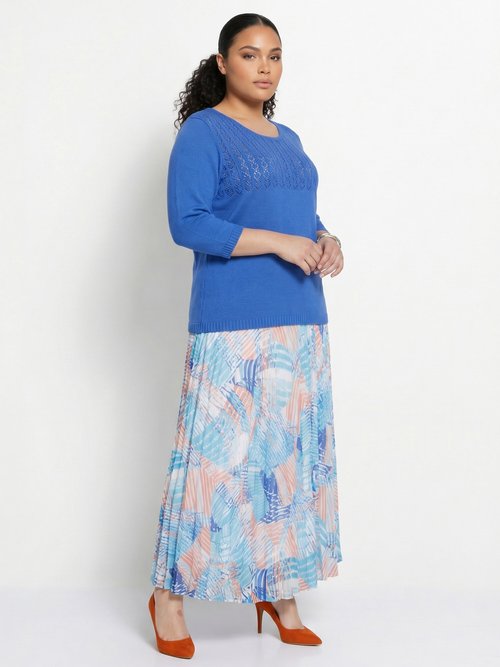 Pull manches 3/4 ajouré Femme Grande Taille Bleu MINA SI1