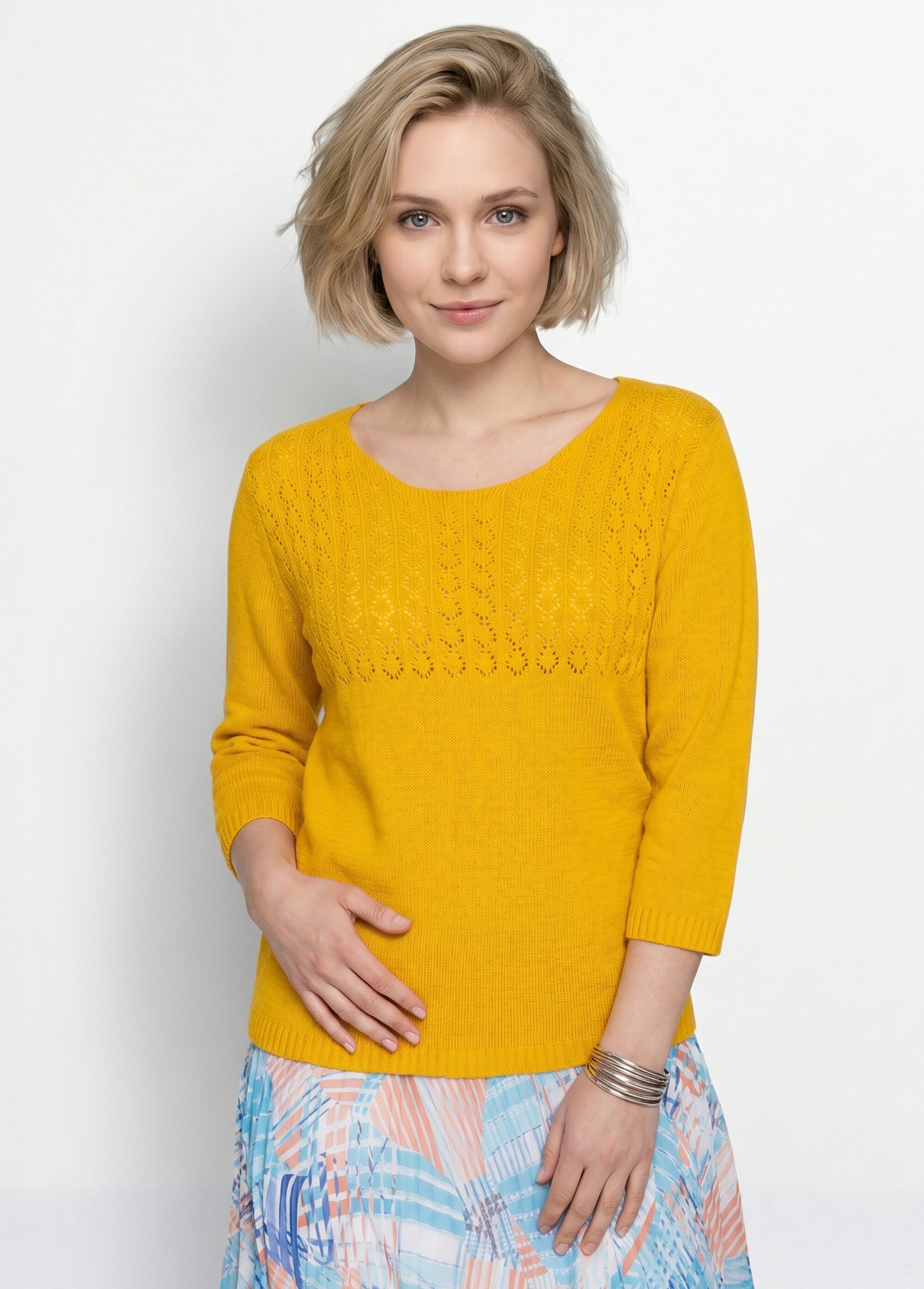 Pull manches 3/4 ajouré Femme Jaune MINA FA1