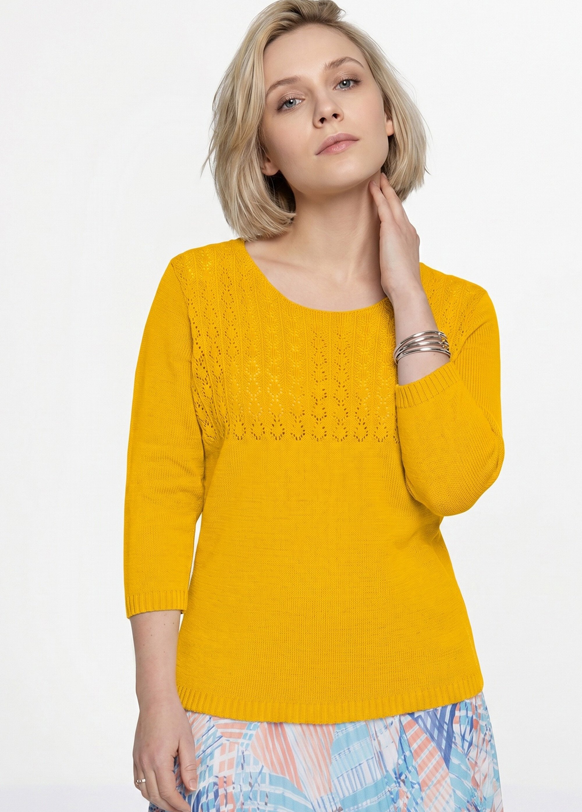 Pull manches 3/4 ajouré Femme Jaune MINA MV1