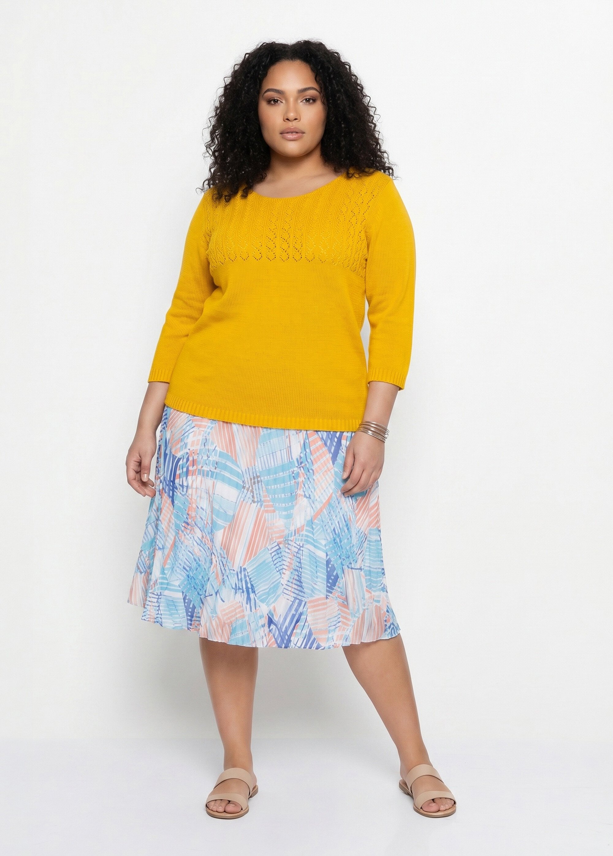 Pull manches 3/4 ajouré Femme Grande Taille Jaune MINA SI1