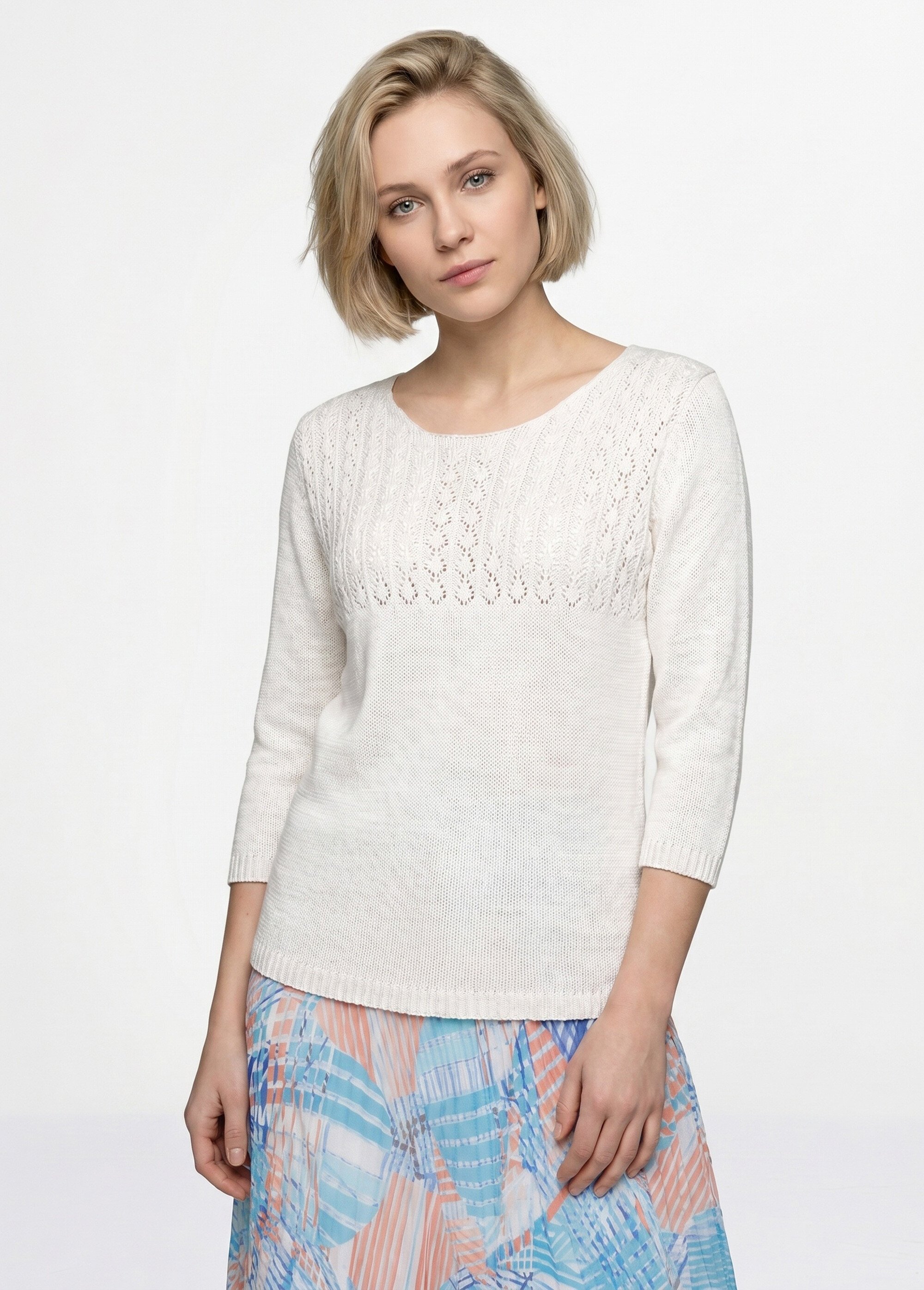 Pull manches 3/4 ajouré Femme Blanc MINA FA1