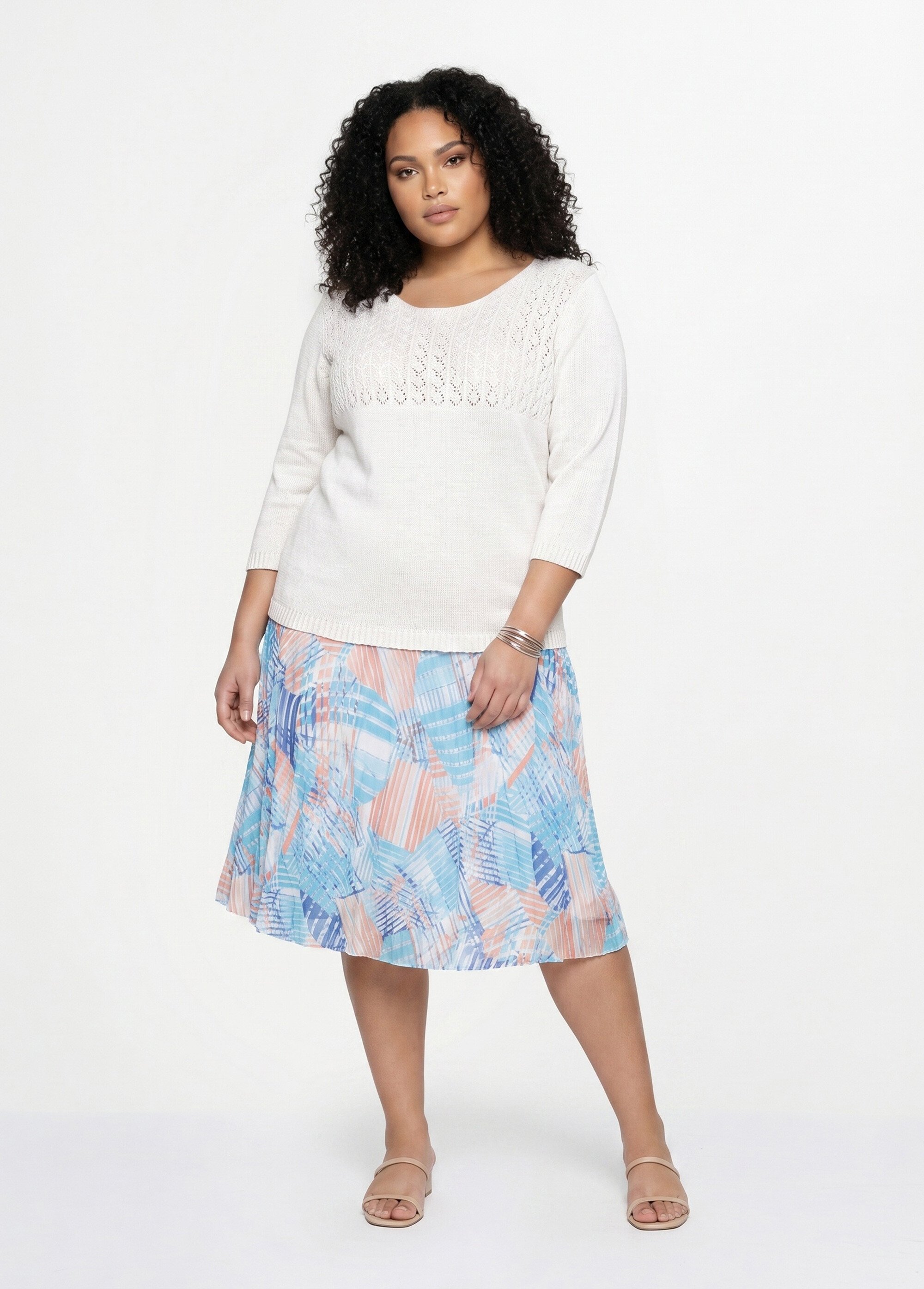 Pull manches 3/4 ajouré Femme Grande Taille Blanc MINA SI1