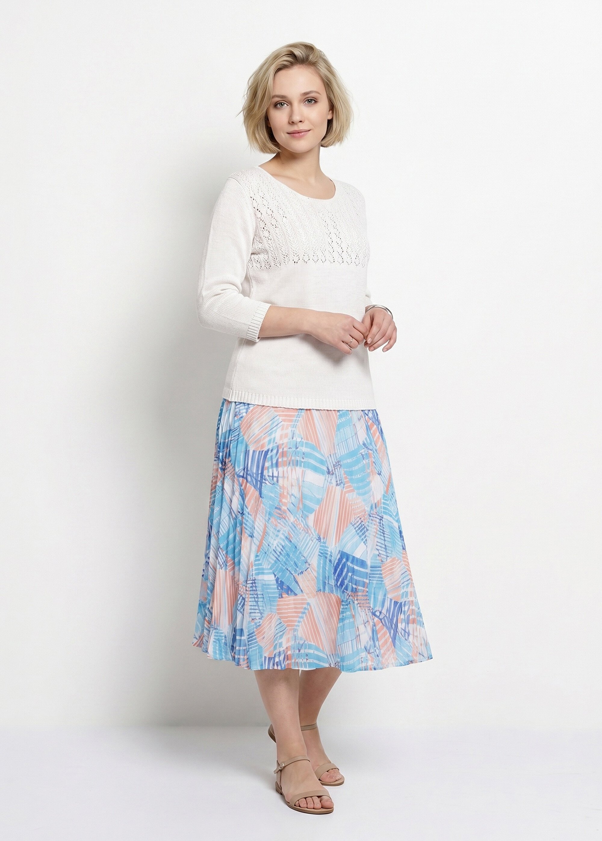 Pull manches 3/4 ajouré Femme Blanc MINA SI1
