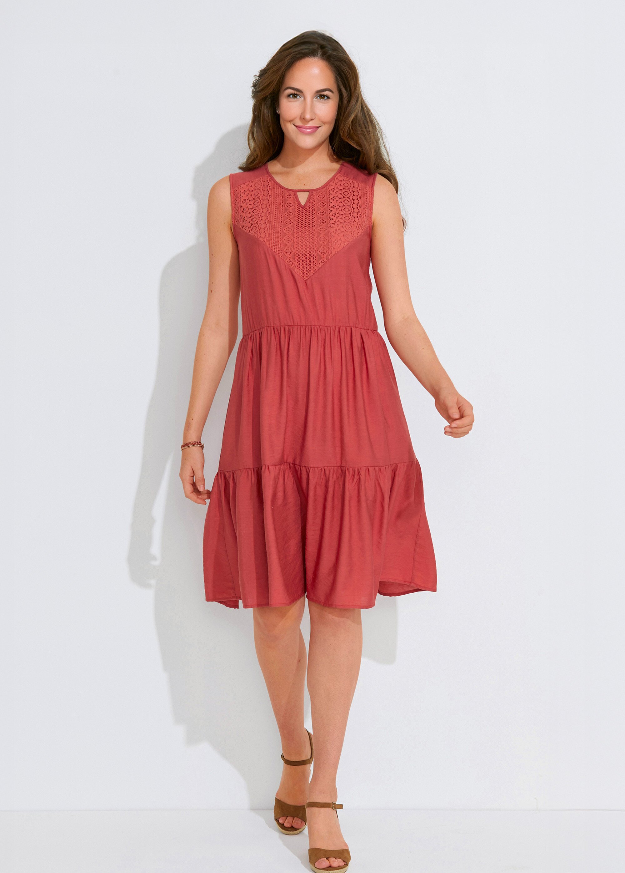 Robe sans manches courte volantée Femme Rouge ECRAN FA1