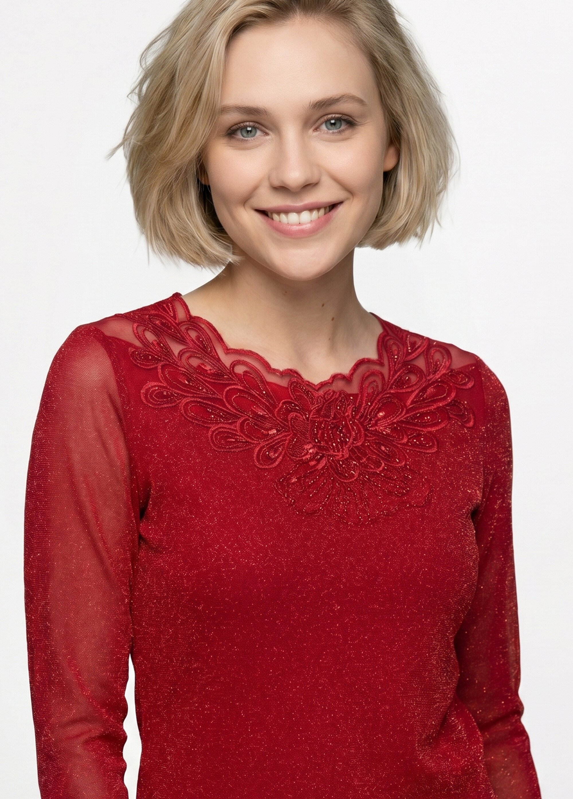 T-shirt manches 3/4 brodé brillant Femme Rouge CEDRE DE1