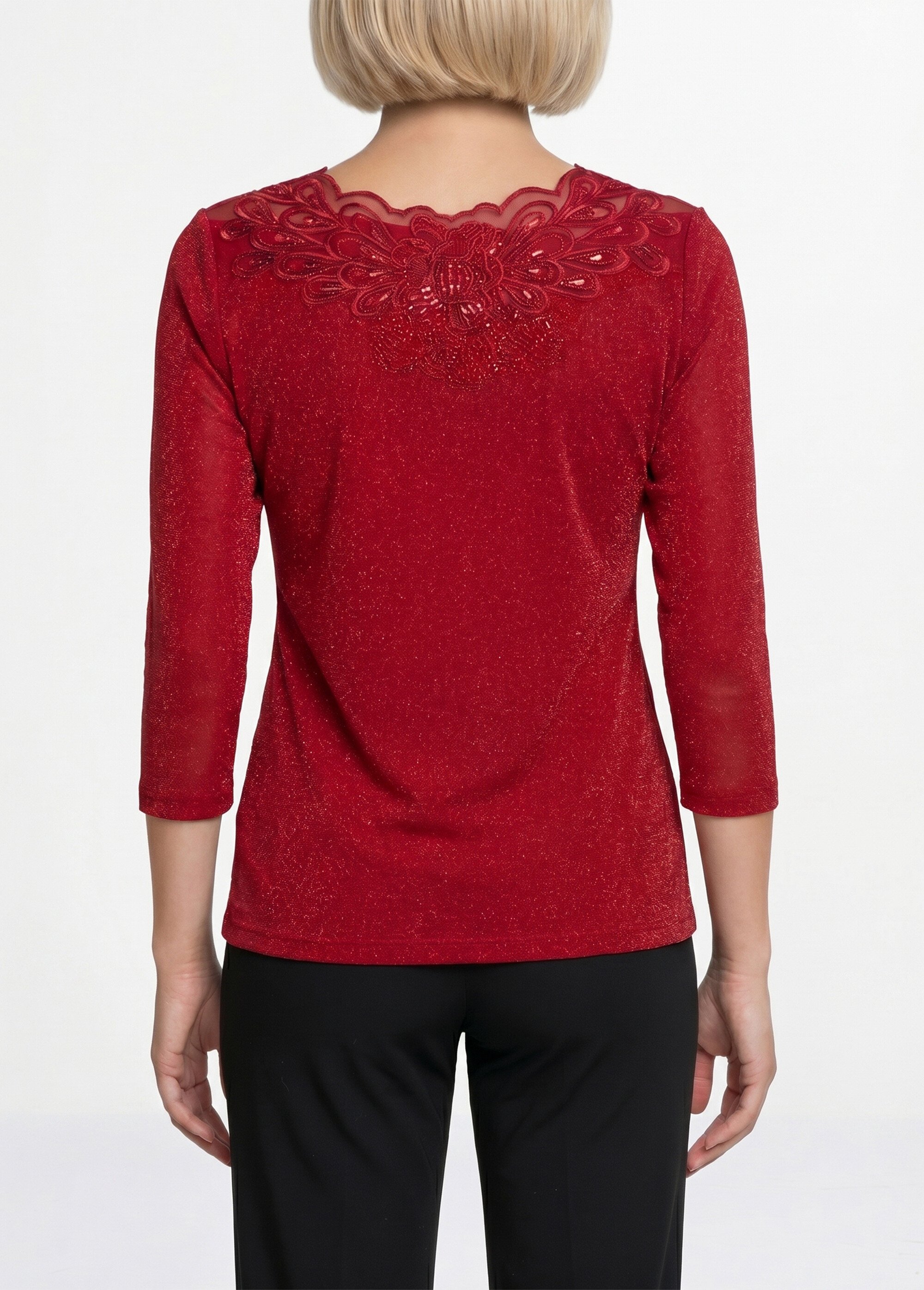 T-shirt manches 3/4 brodé brillant Femme Rouge CEDRE DO1