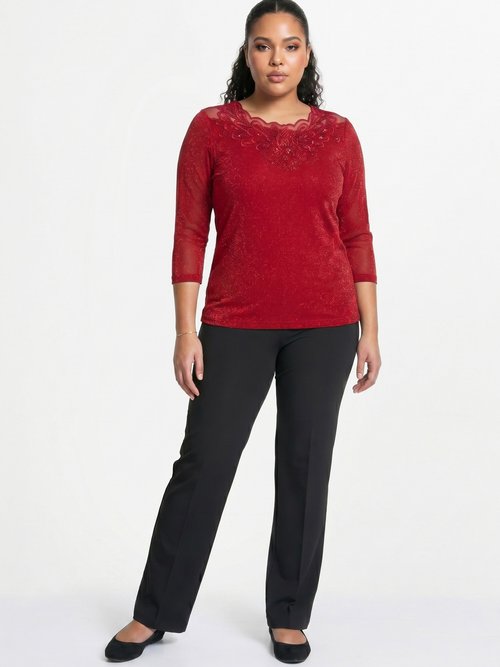 T-shirt manches 3/4 brodé brillant Femme Grande Taille Rouge CEDRE SI1