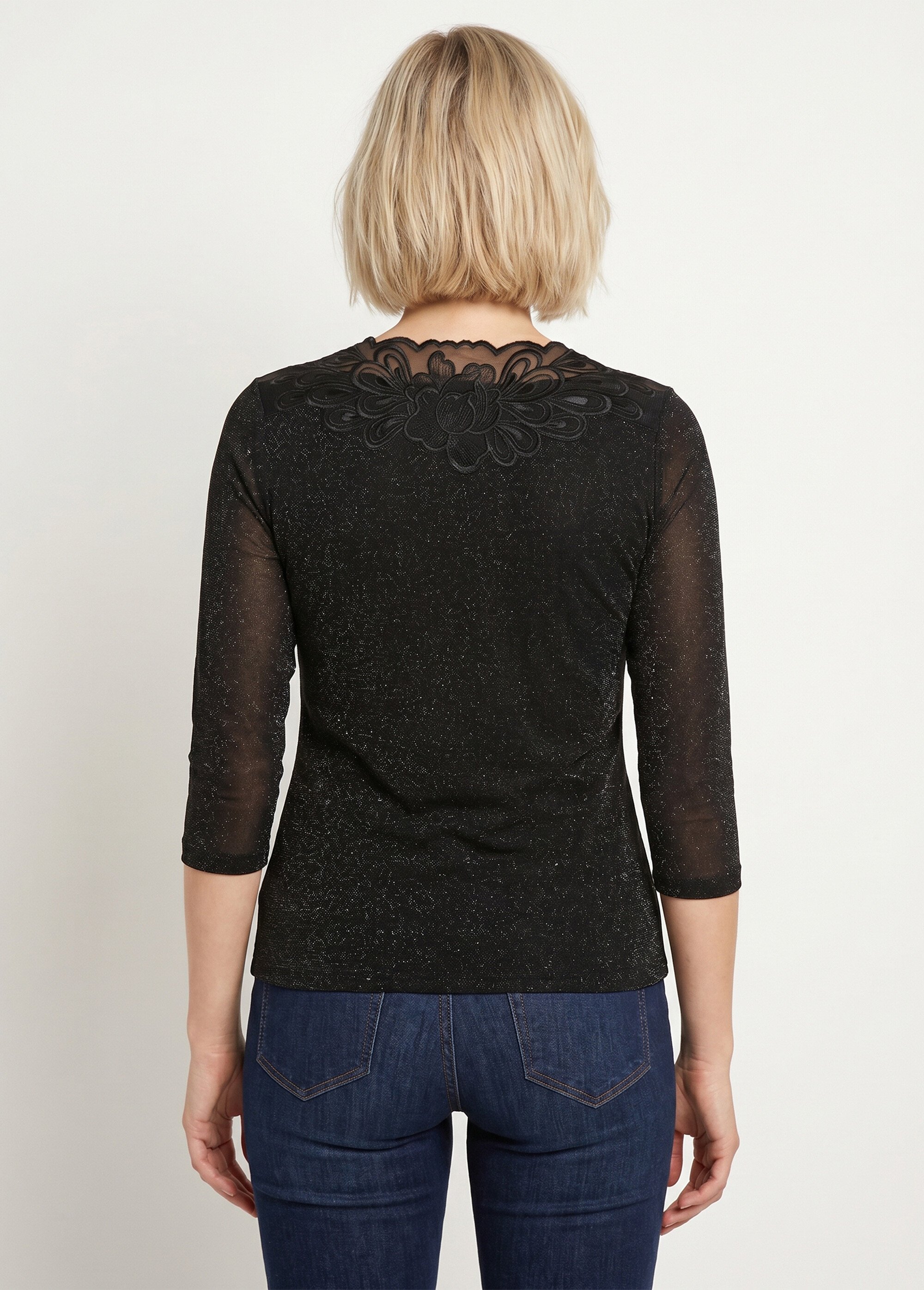 T-shirt manches 3/4 brodé brillant Femme Noir CEDRE DO1